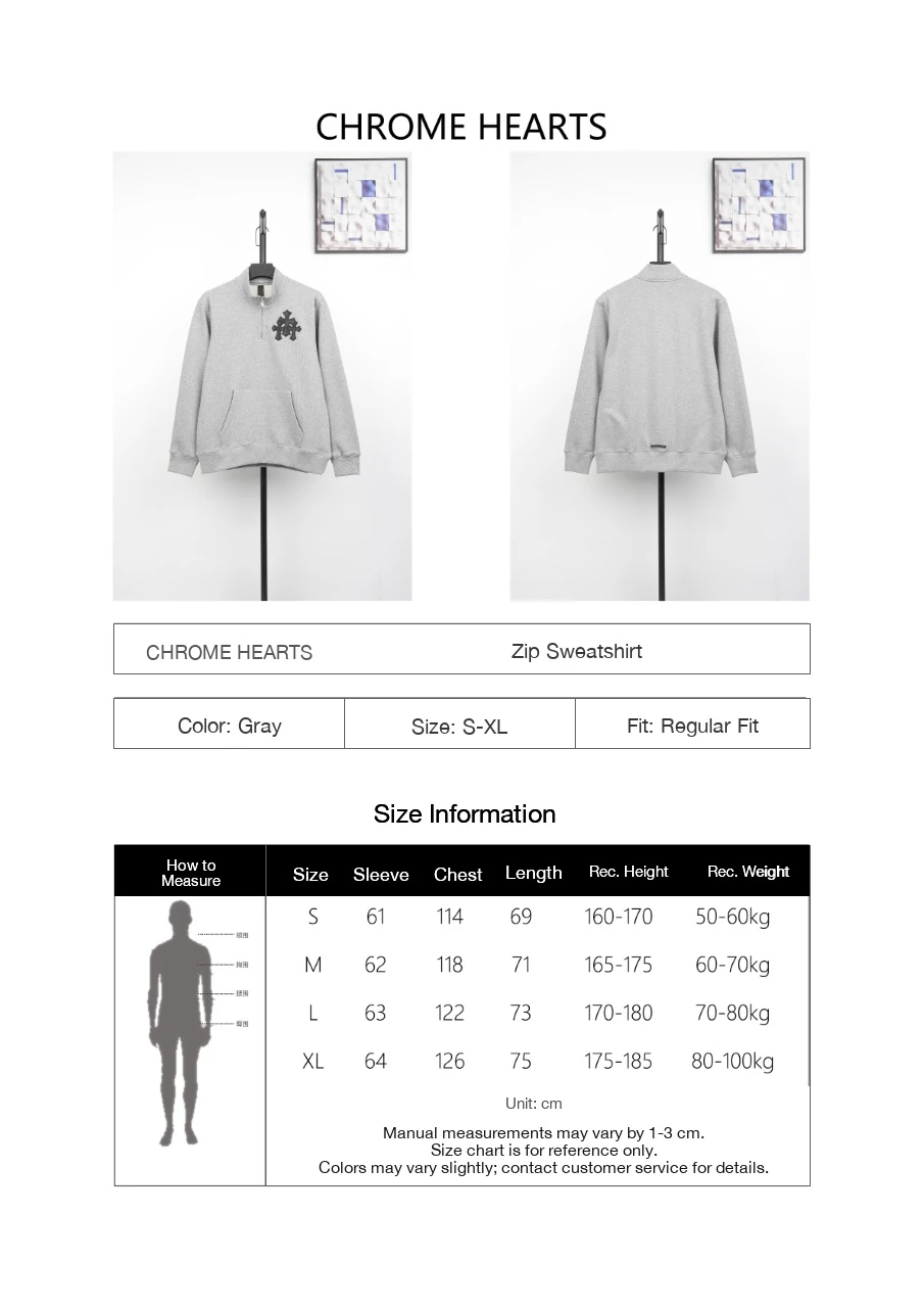 Chrome Hearts Grey Cross Leather Patch Half Zip Sweatshirt product photo from LabelPicks