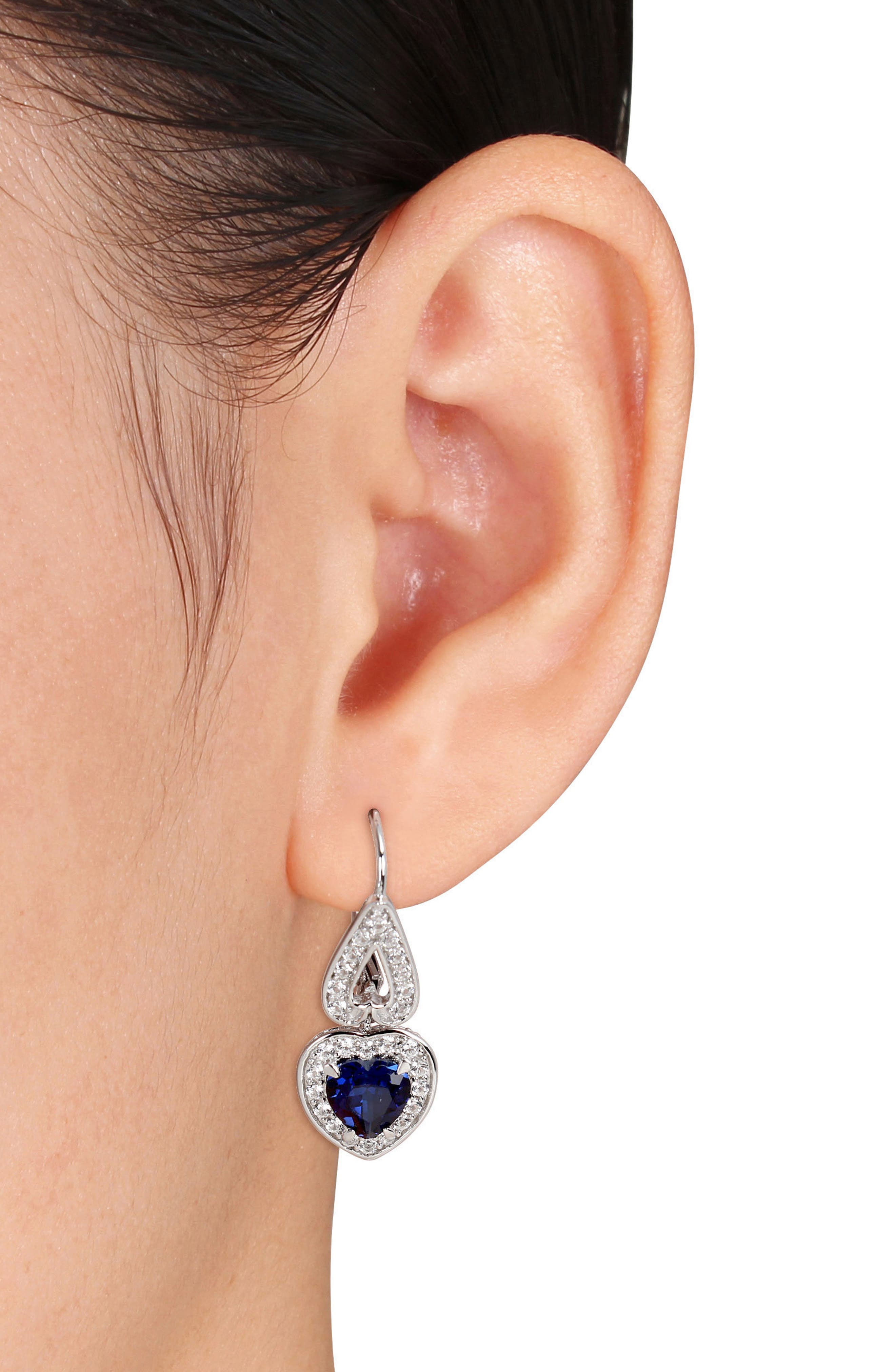 DELMAR Lab-Grown Sapphire & White Topaz Heart Drop Earrings & Pendant Necklace Set