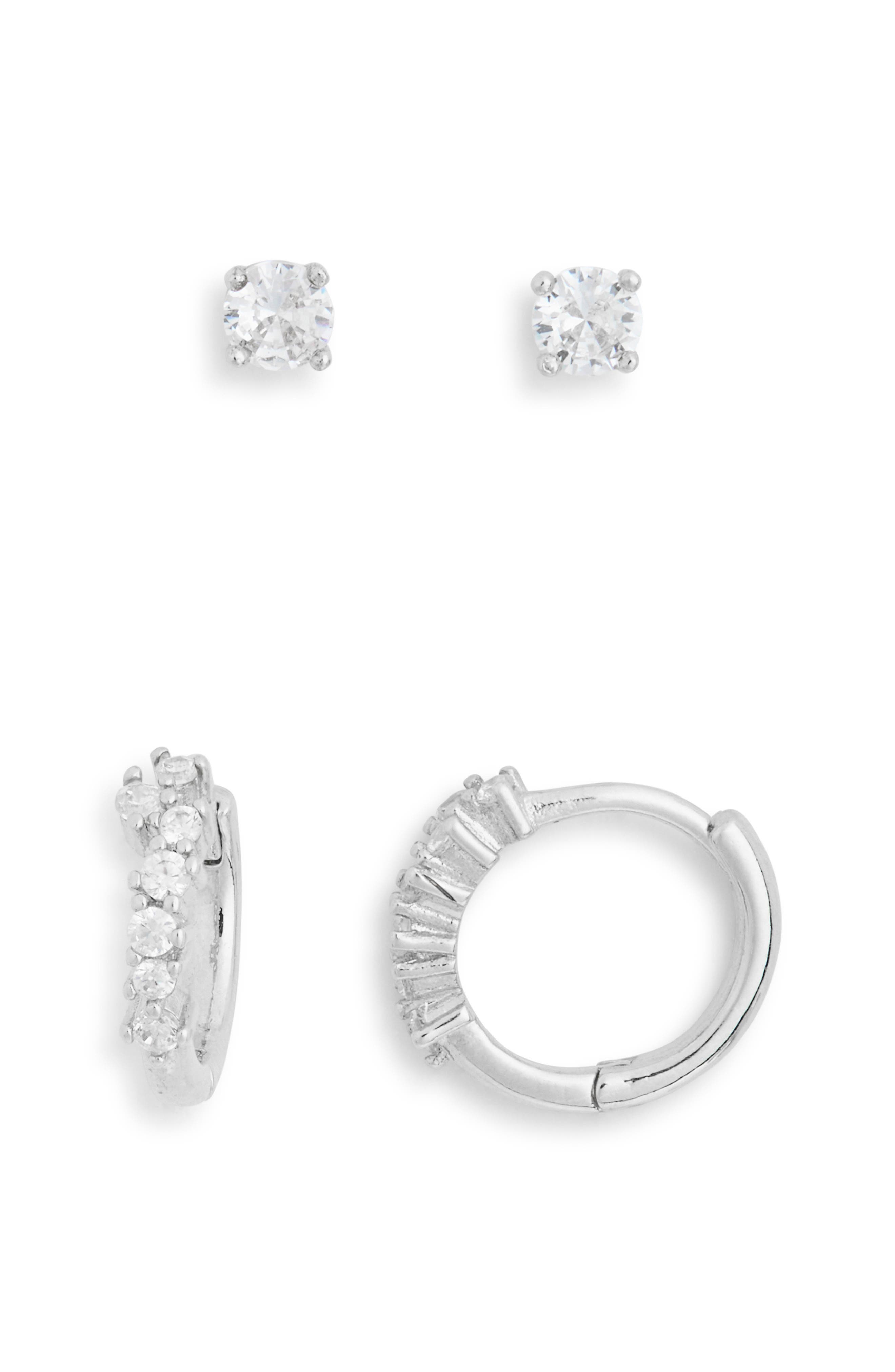 NORDSTROM RACK 2-Pack CZ Studs & Hoop Earrings Set