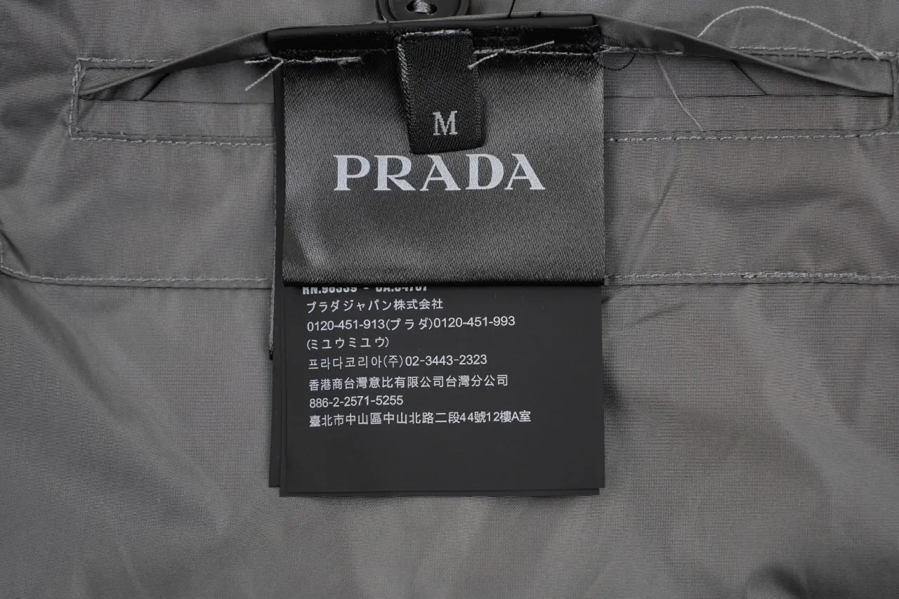 Prada Grey Lightweight Stand-Collar Triangle Logo Jacket product photo from LabelPicks