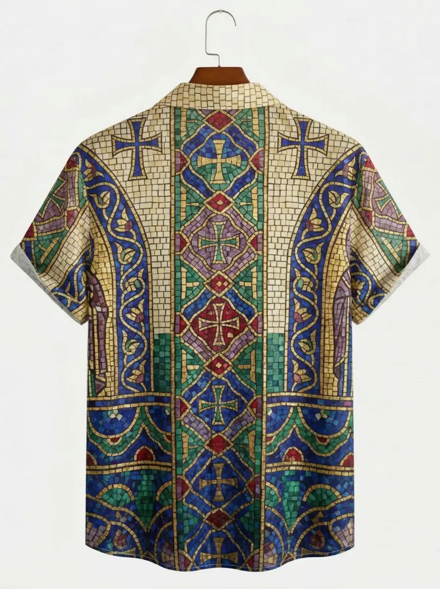 Men's printed shirts Medieval Mosaic Cross Aloha Shirt