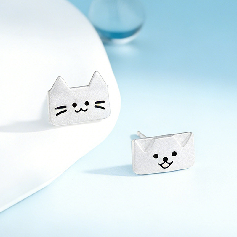 Cat and Dog Diary Earrings, Sterling Silver, Unique Design, Cute, Girly Style, Asymmetrical Earrings, Birthday Gift