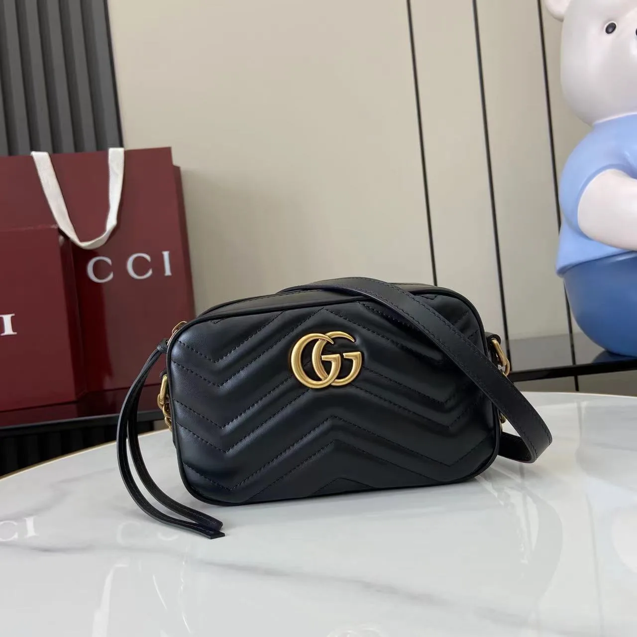 Gucci Marmont Black GG Supreme Canvas Crossbody Bag product photo from LabelPicks