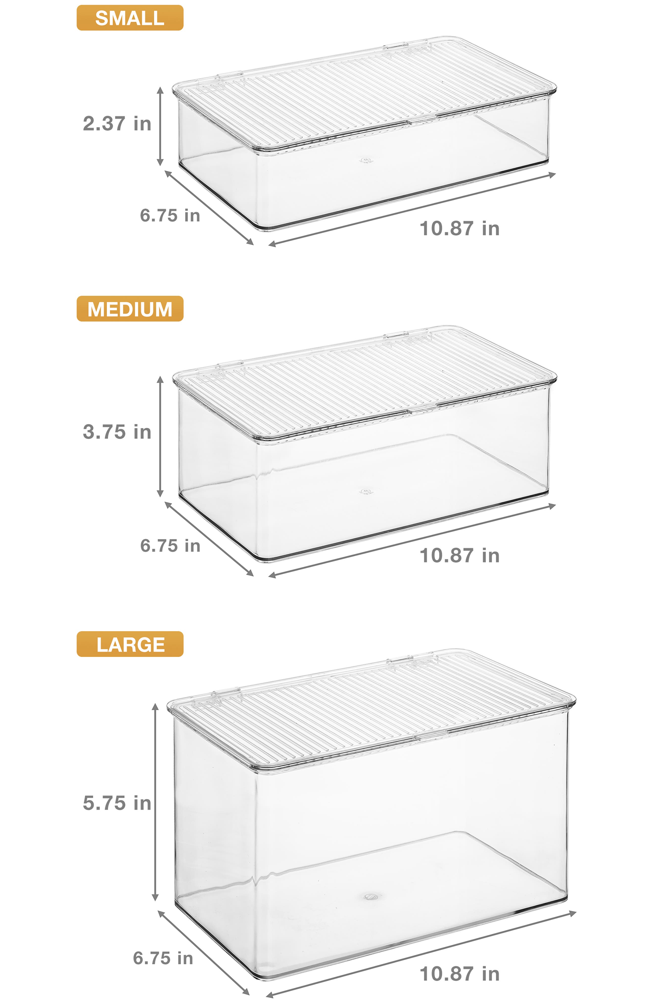 SORBUS Set of 3 Hinged Lid Storage Bins