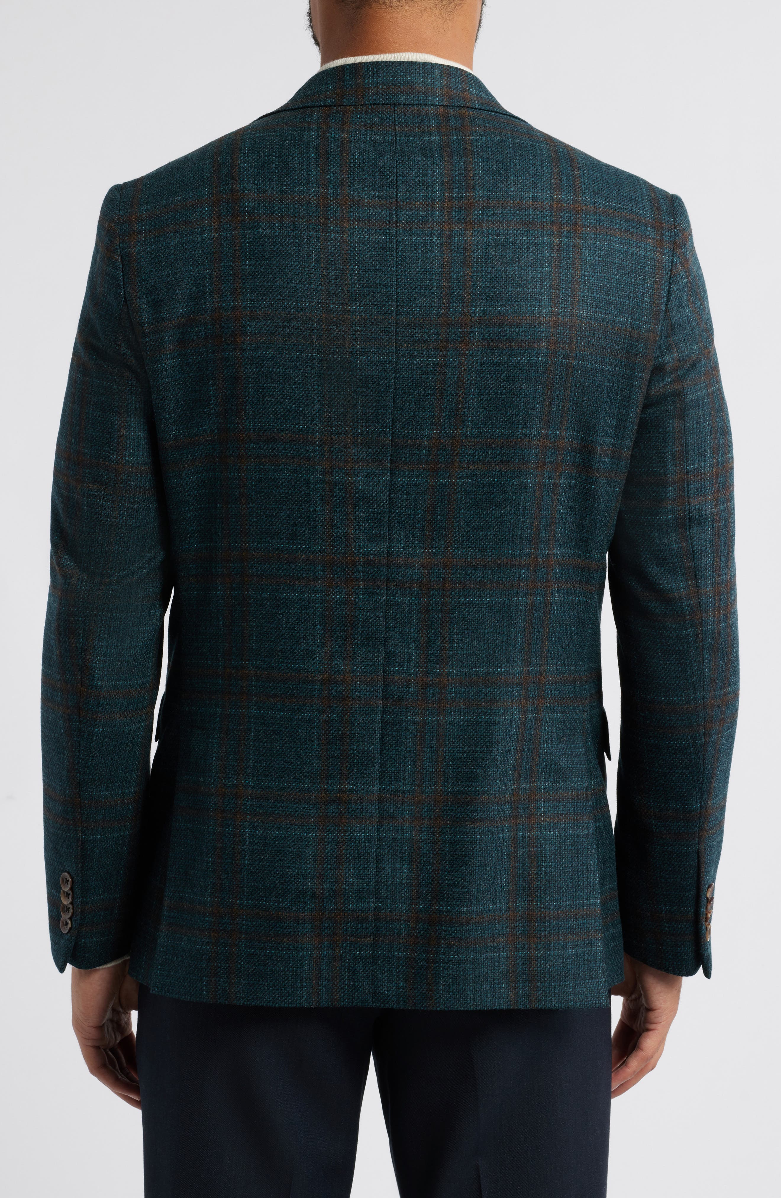 Jack Victor Midland Contemporary Fit Dark Teal Plaid Slub Wool Sport Coat