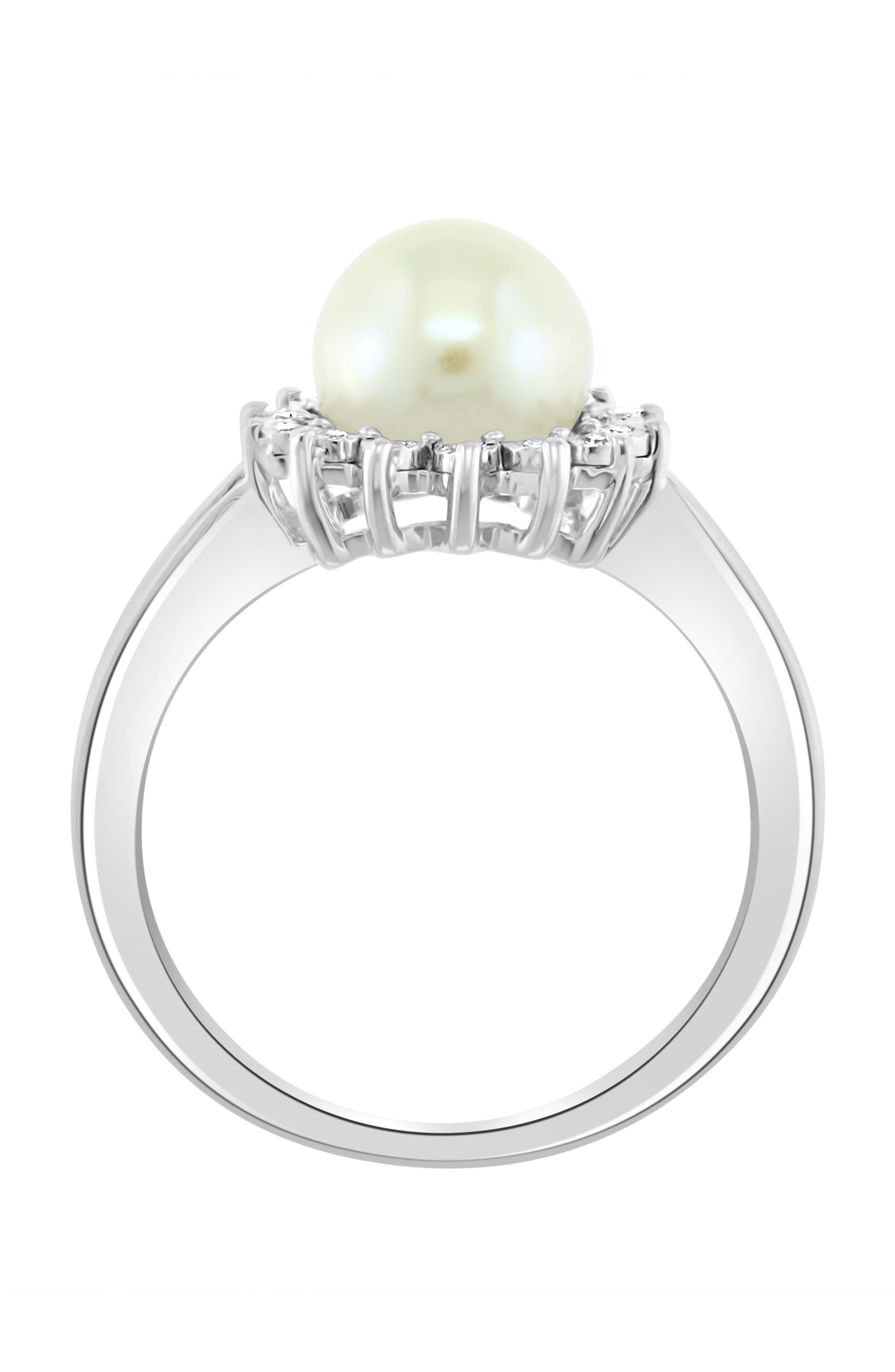 EFFY Sterling Silver Freshwater Pearl & Diamond Halo Ring