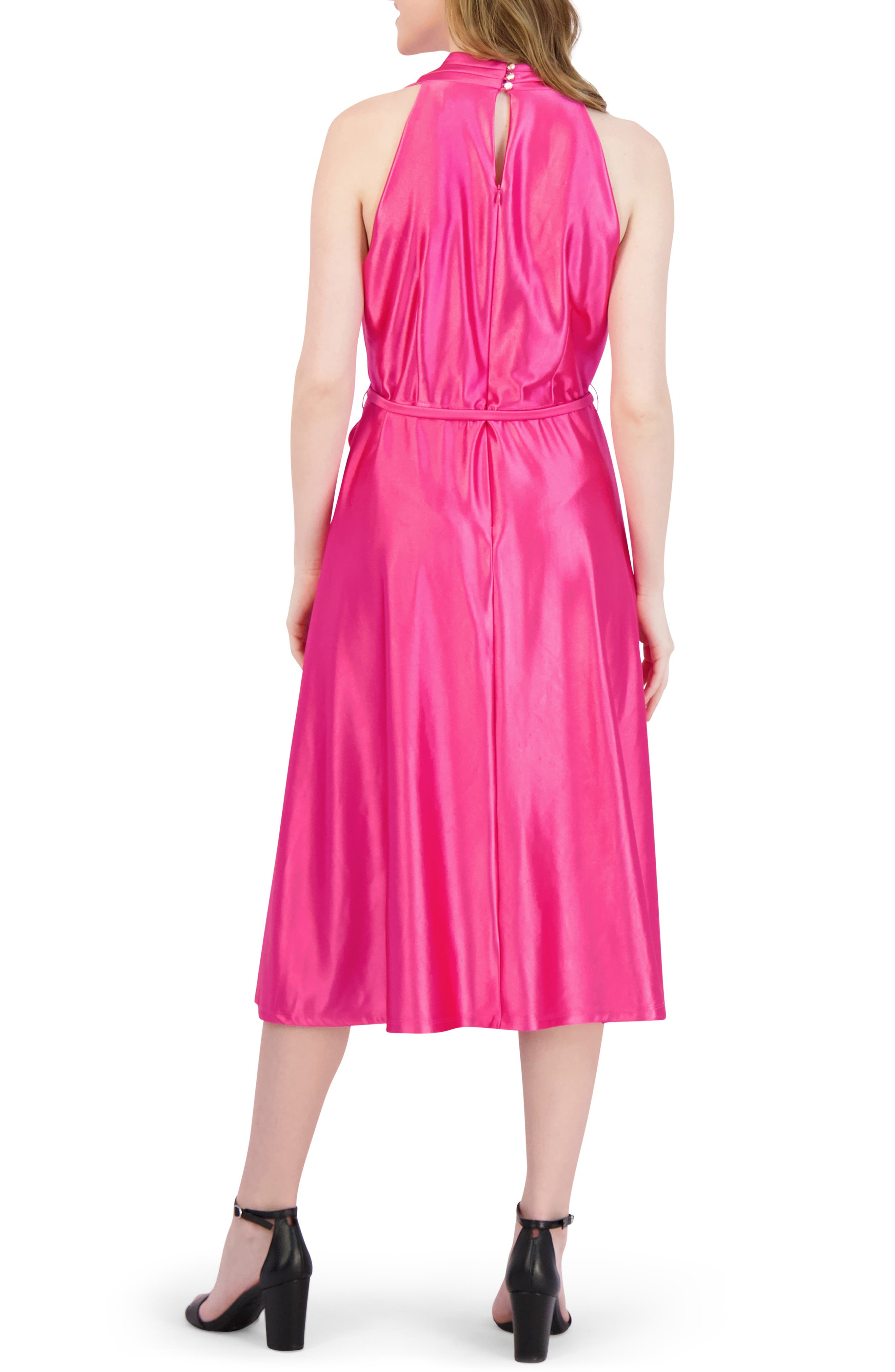 Julia Jordan Halter Neck Satin Faux Wrap Midi Dress