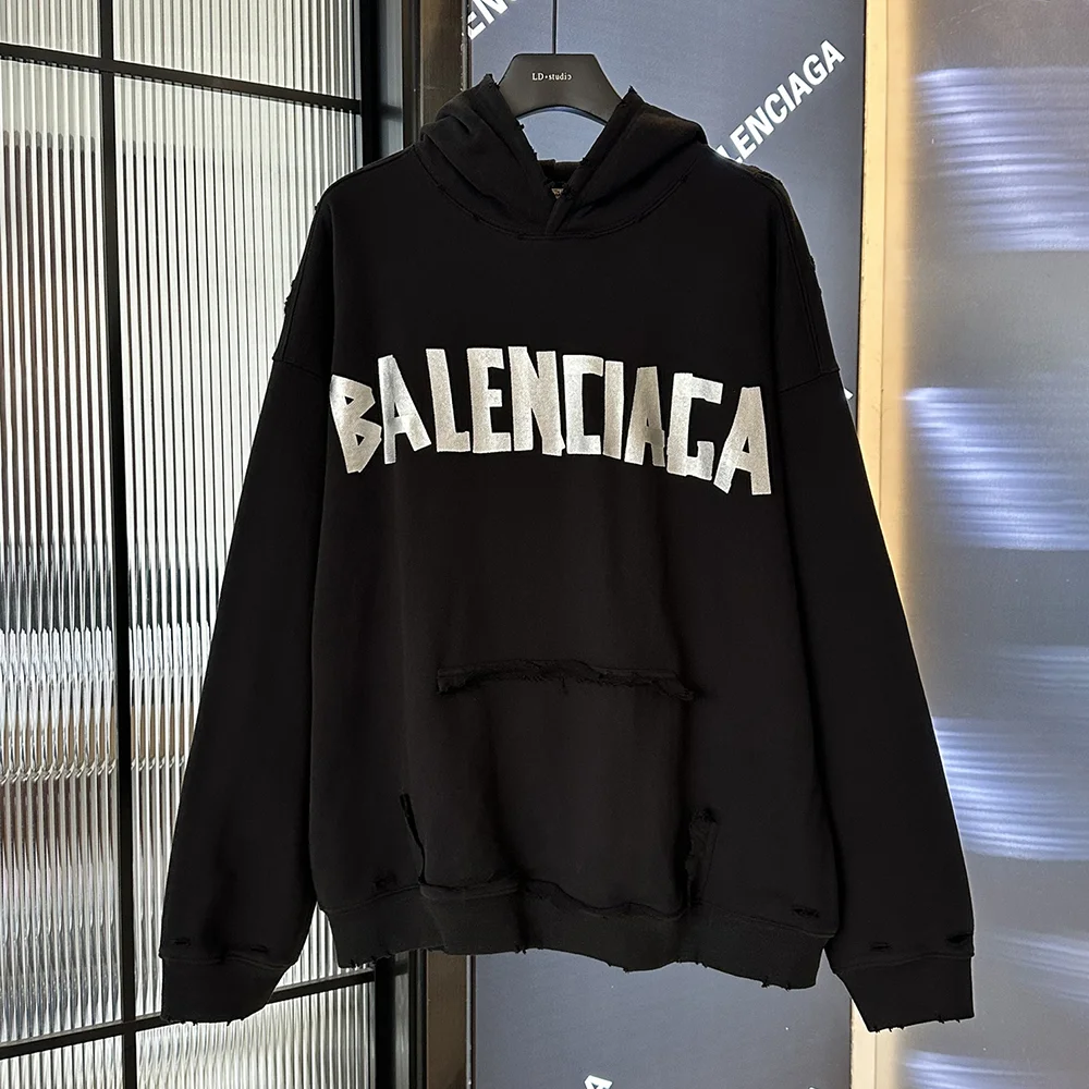 Letter Printed Hole Long Sleeve Hoodies
