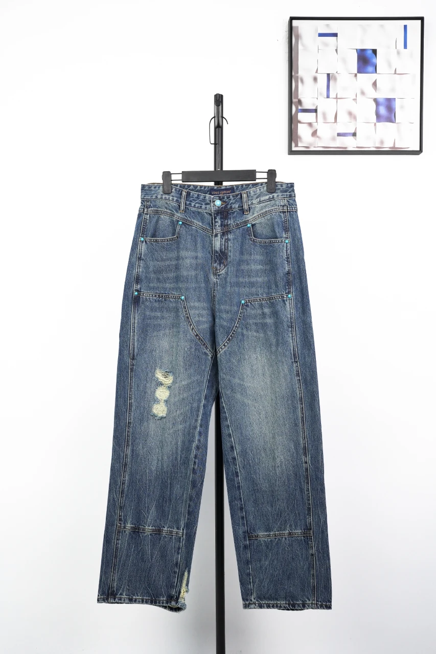 Louis Vuitton Blue Turquoise Button Washed Cargo Denim Pants product photo from LabelPicks