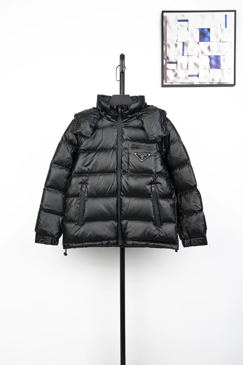 Prada Black Hooded Triangle Logo Down Jacket product photo from LabelPicks