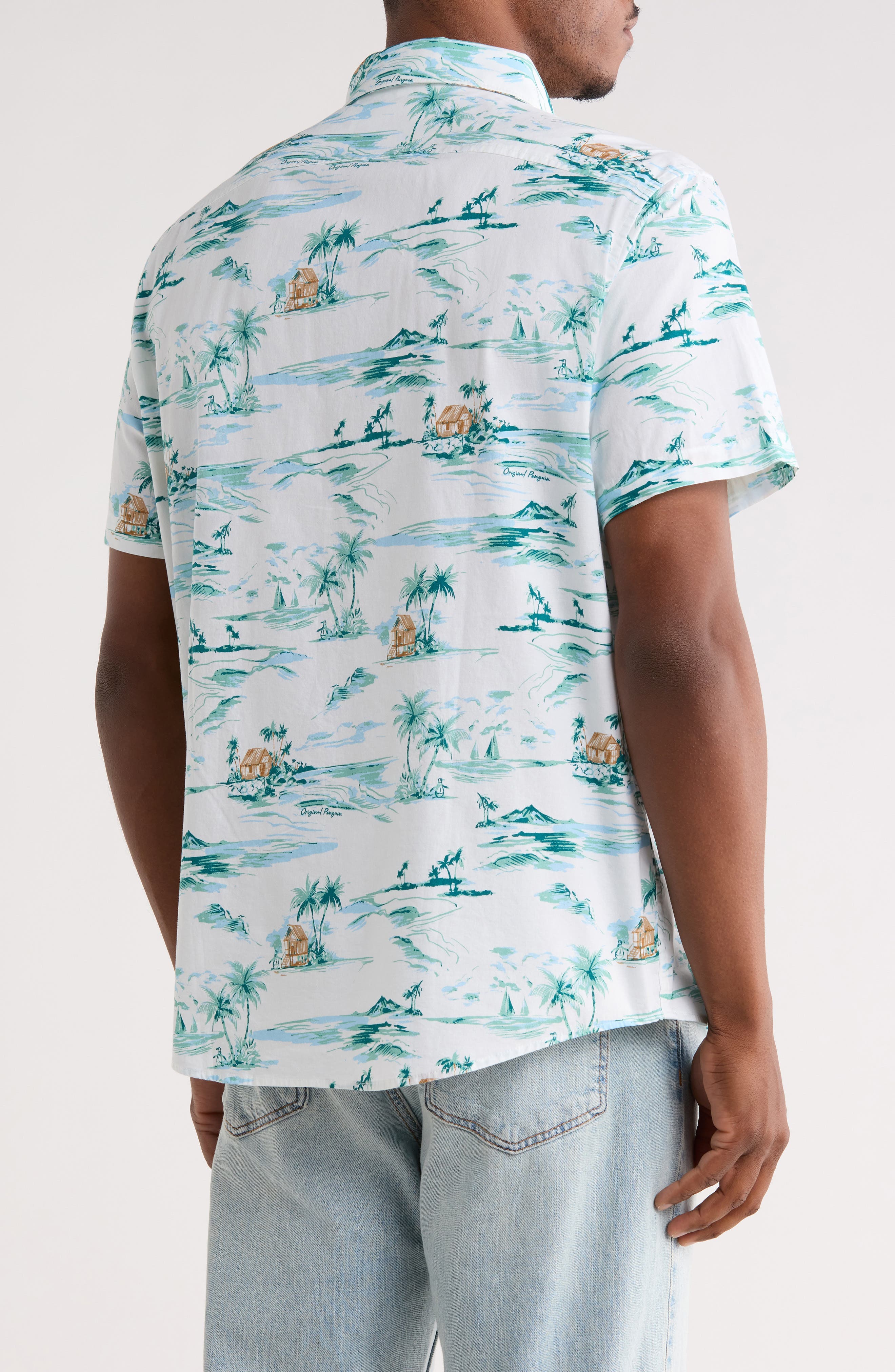 Original Penguin Beach Scene Short Sleeve Button-Down Shirt