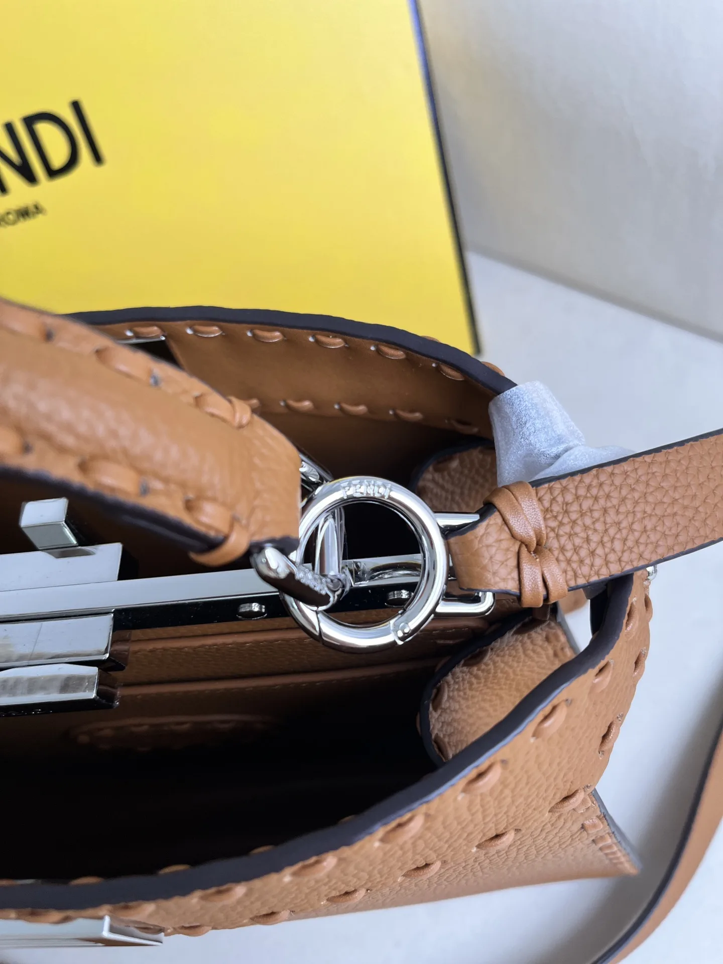 Fendi Brown Peekaboo Grained Leather Top Handle Bag product photo from LabelPicks