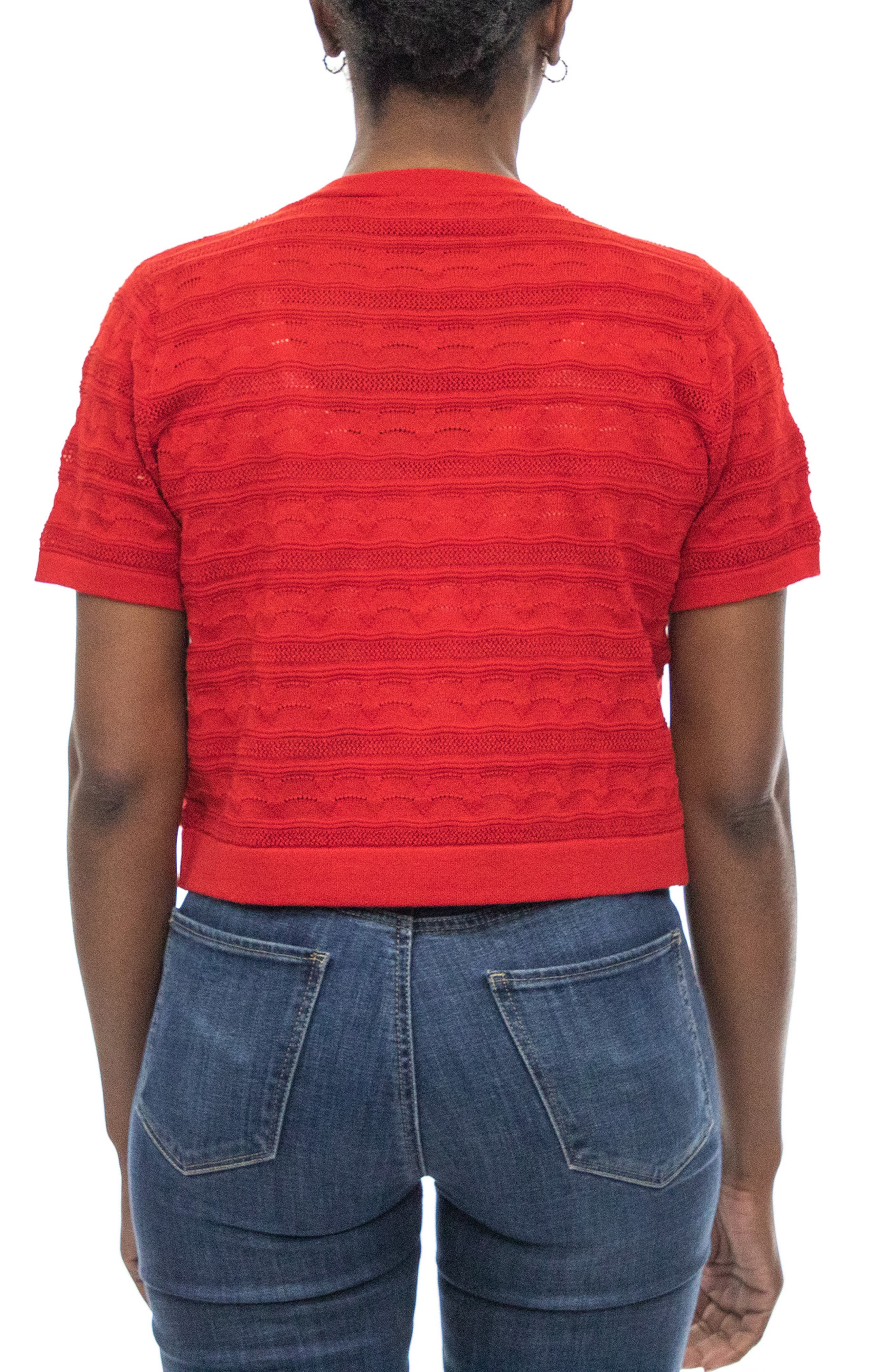 Nina Leonard Pointelle Stitch Short Sleeve Bolero