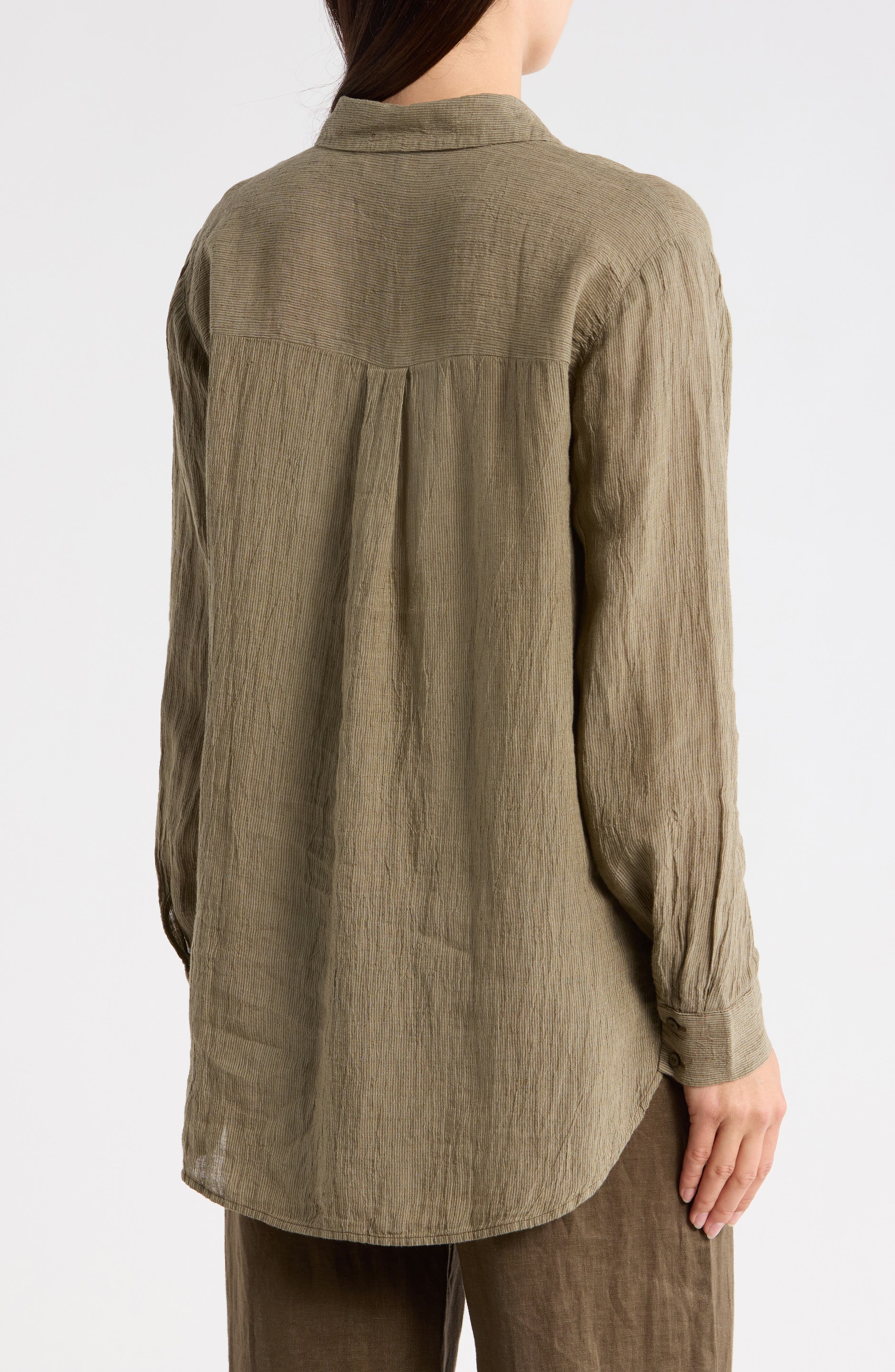 Eileen Fisher Classic Collar Oversize Organic Linen Button-Up Shirt
