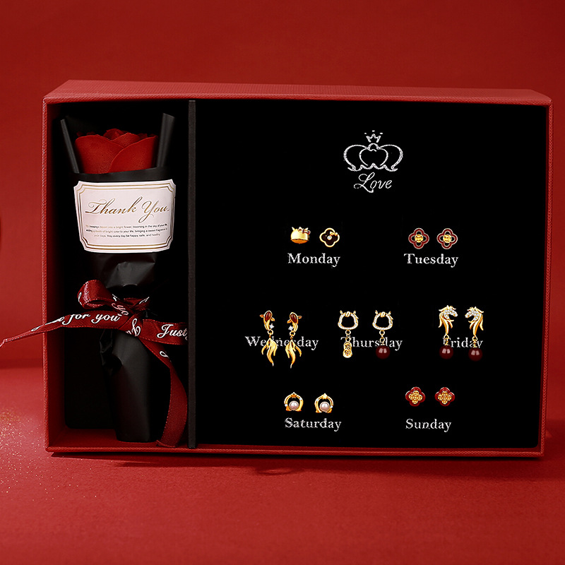 Original Year of the Horse Earrings for Women, Pure Silver, Chinese Style, New Year Elements, Money Flower, Four-leaf Clover, Coin Earrings