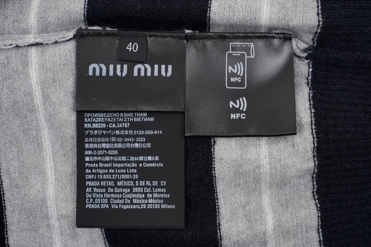 Miu Miu Navy White Stripe Logo Half Zip Sweater product photo from LabelPicks