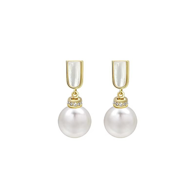 Afternoon Champagne Pearl Earrings, Sterling Silver French Retro Ins Style Stud Earrings, U-Shaped, Internet Celebrity Light Luxury High-End Earrings