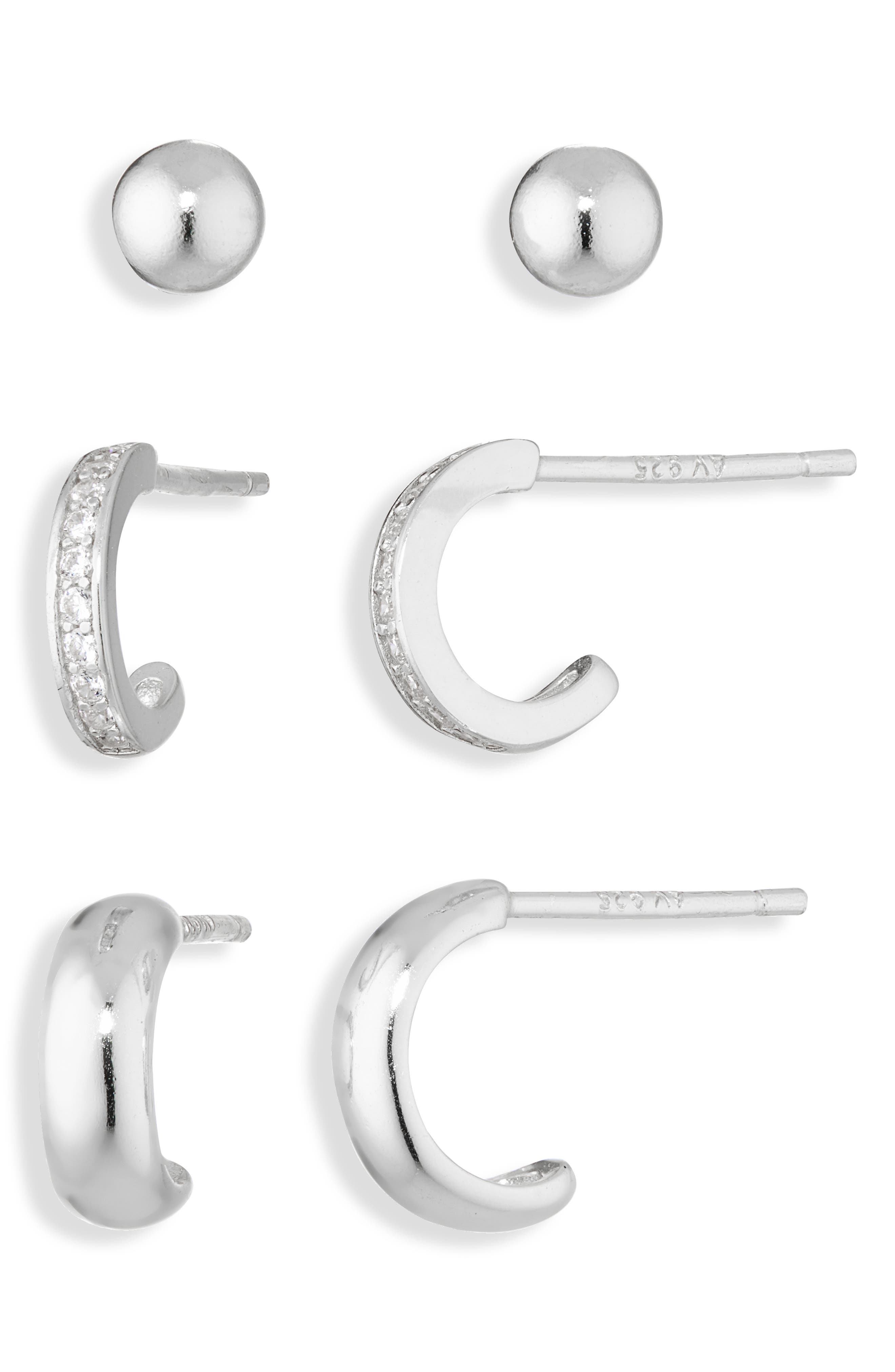 ARGENTO VIVO Pack of 3 Assorted Stud & Hoop Earrings