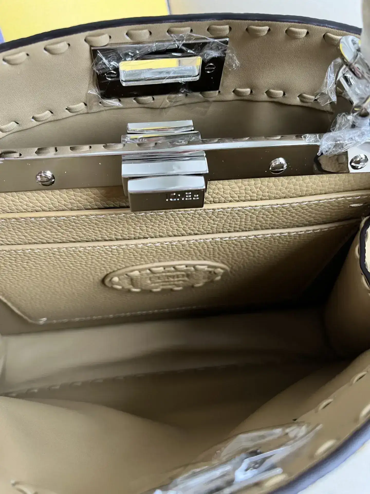 Fendi Peekaboo Beige Grained Leather Shoulder Bag product photo from LabelPicks