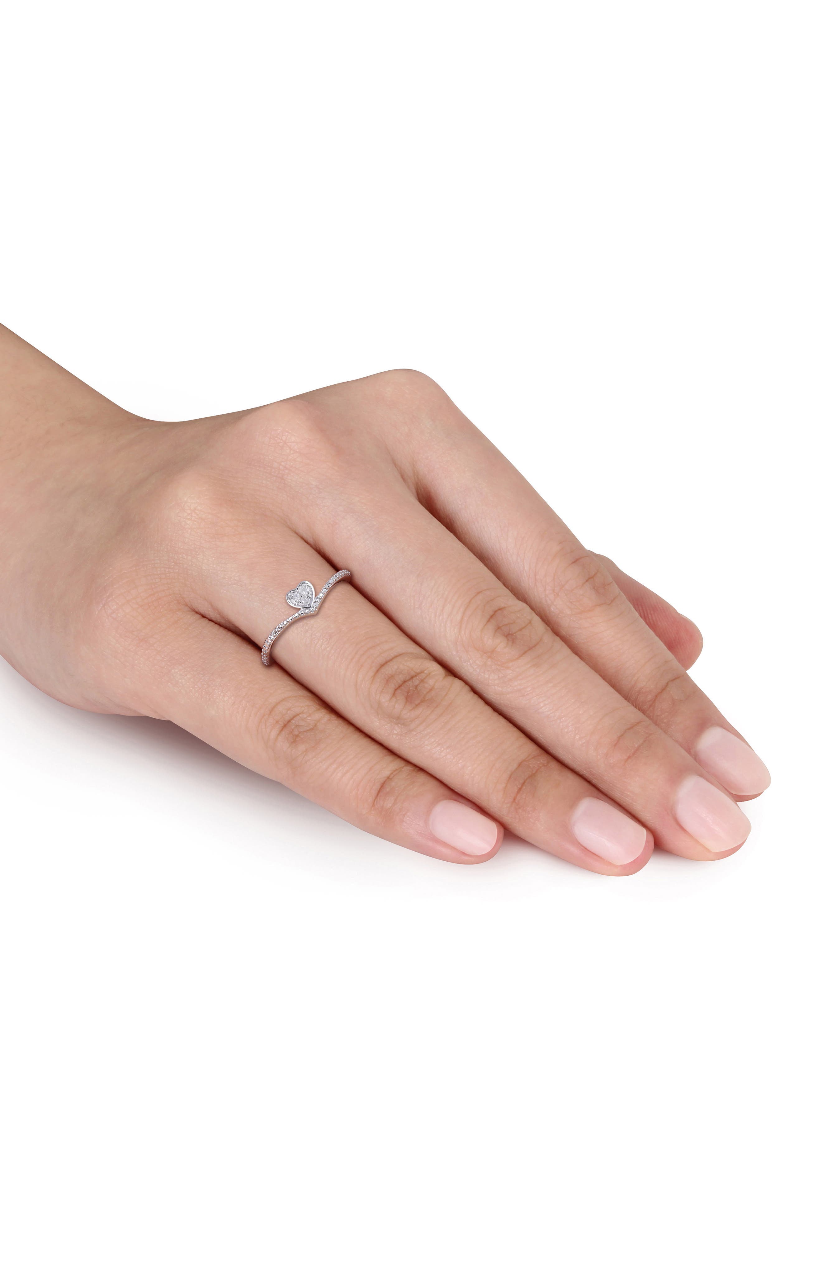 DELMAR Set of 2 Sterling Silver Pavé Diamond Heart Stackable Rings - 0.07ct.