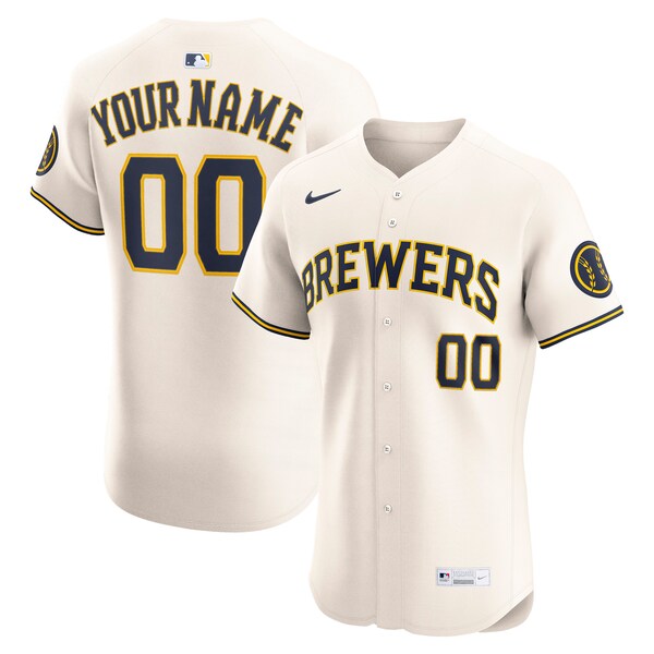 Milwaukee Brewers Nike Home Elite Custom Jersey - Cream
