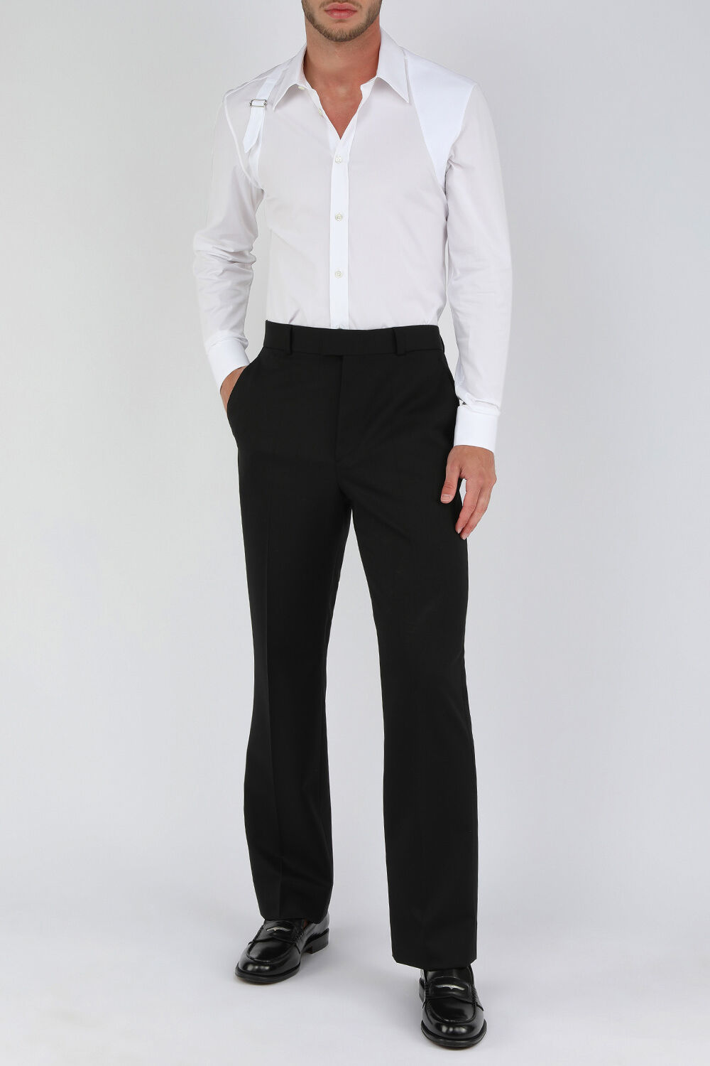 ALEXANDER MCQUEEN חולצת רתמה לבנה ומכופתרת