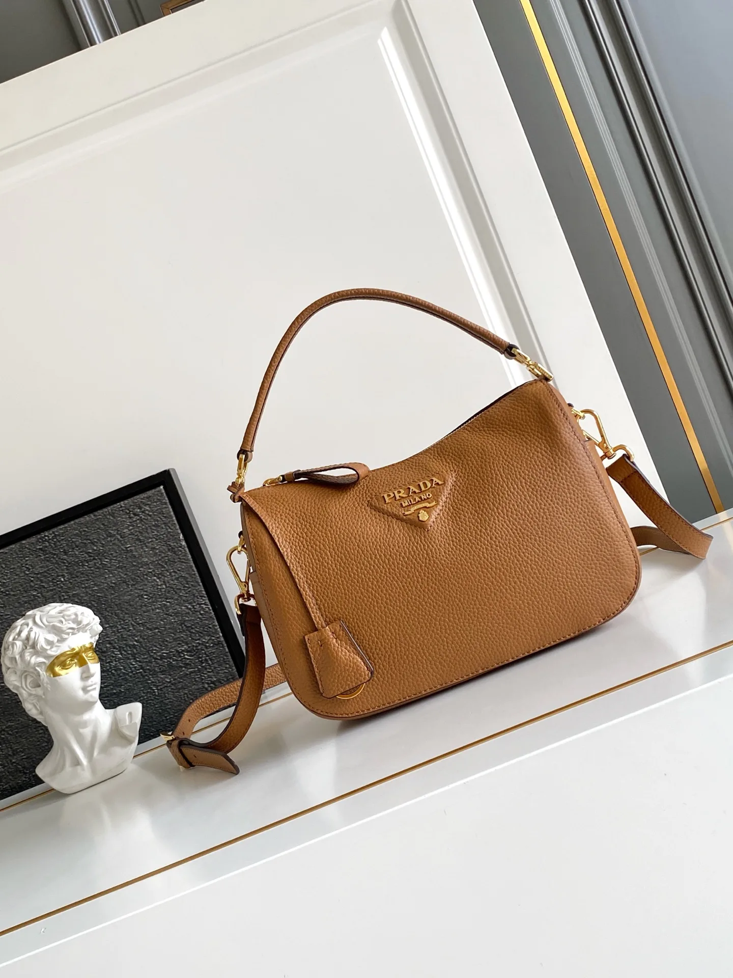 Prada Gold Grained Leather Shoulder Bag product photo from LabelPicks