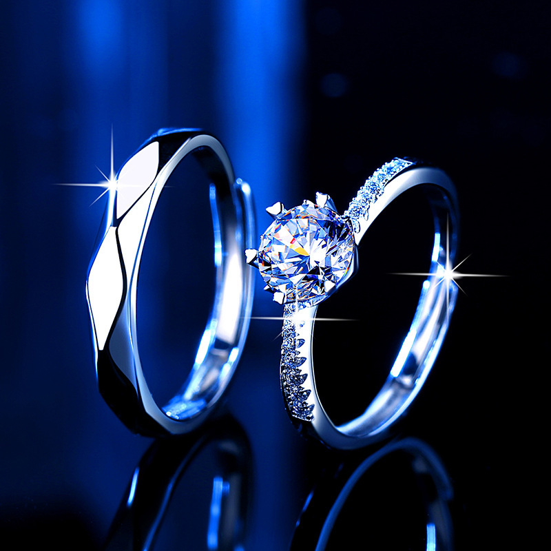 925 sterling silver moissanite couple rings, high-end moissanite rings for men and women, simulated diamond rings, fashionable ins-style rings
