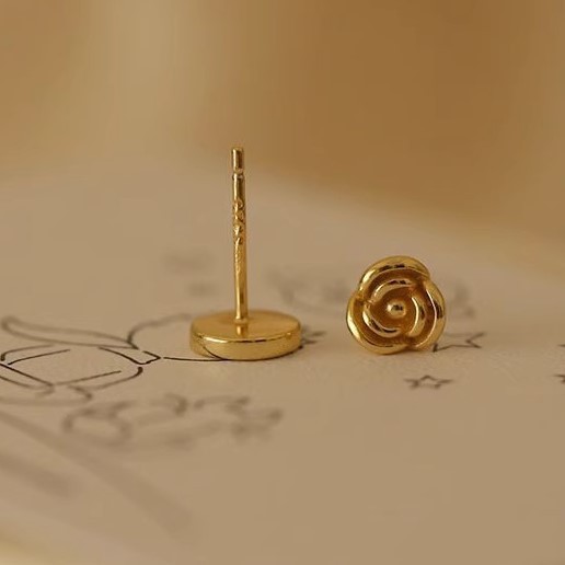 Little Prince Rose Flower Earrings, Sterling Silver Plated with 24K Gold, Simple and Compact French Style Ins Versatile Earrings