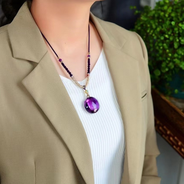 Amethyst Round Plate Nothing to Do Plain Plate Pendant Necklace