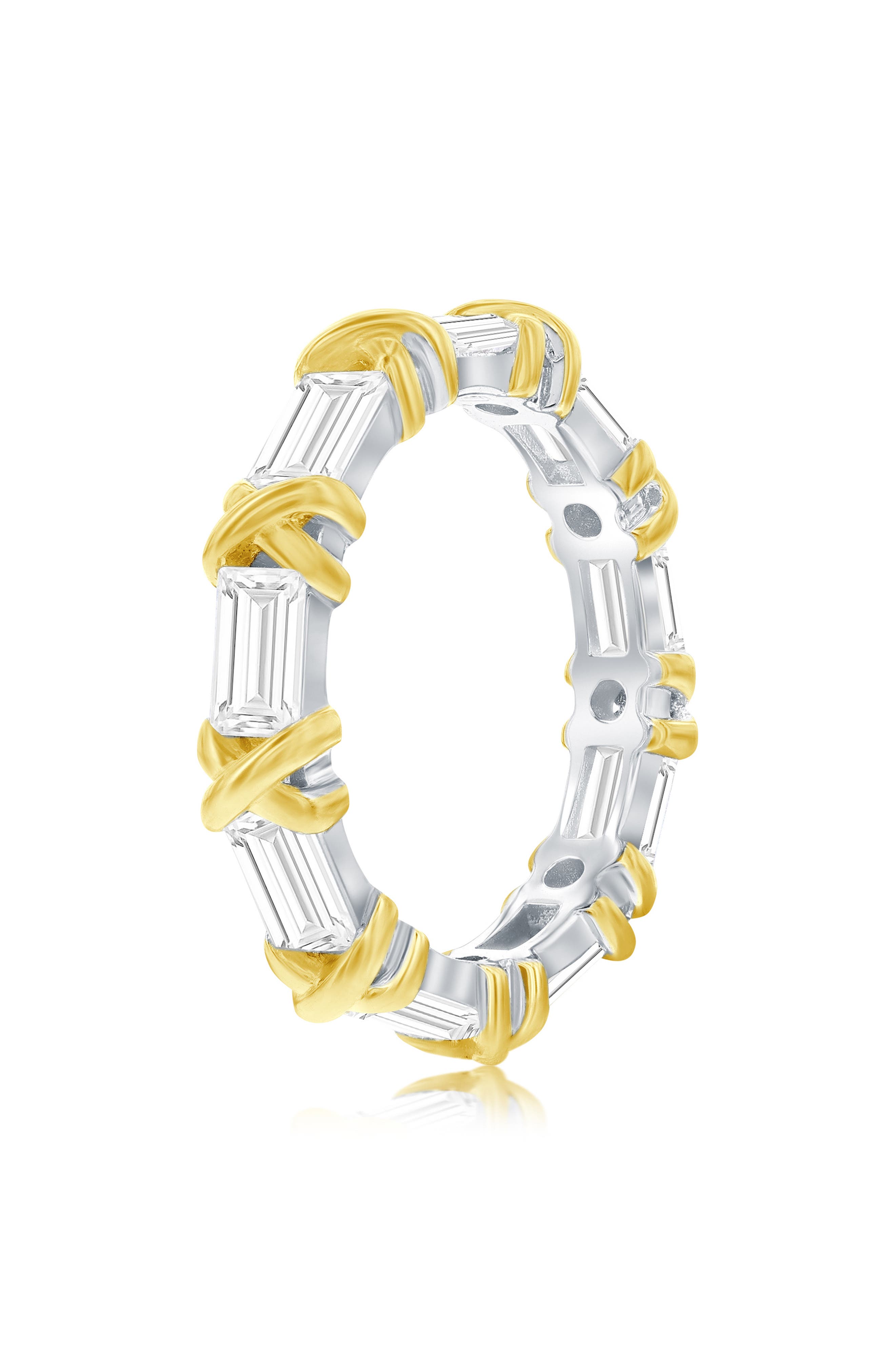 SUZY LEVIAN Two-Tone Baguette Cubic Zirconia X Eternity Band Ring
