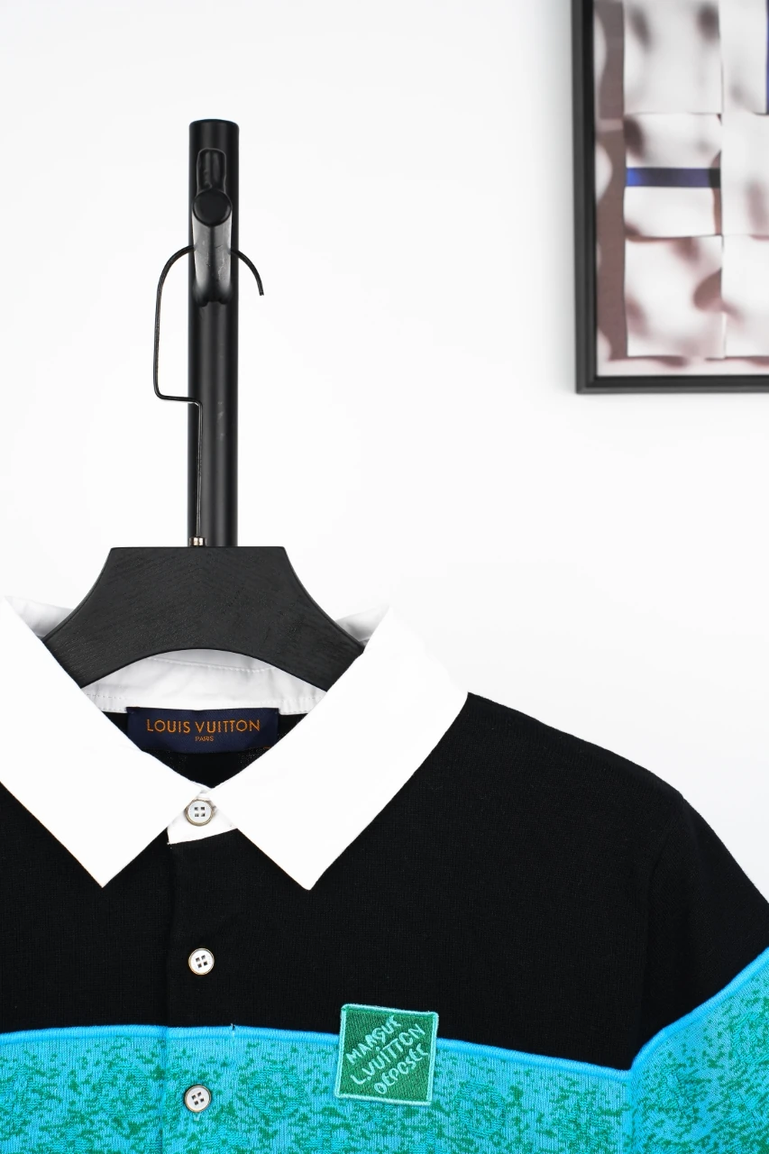 Louis Vuitton Black Green Gradient Monogram Letter Jacquard Polo Shirt product photo from LabelPicks