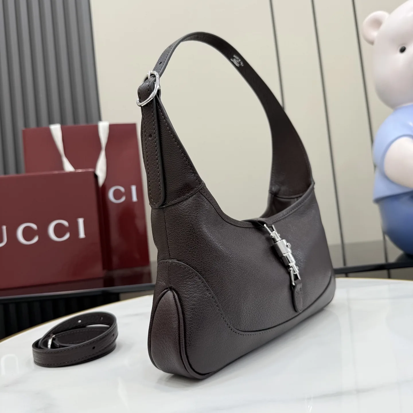 Gucci Jackie Brown Grained Leather Shoulder Bag product photo from LabelPicks
