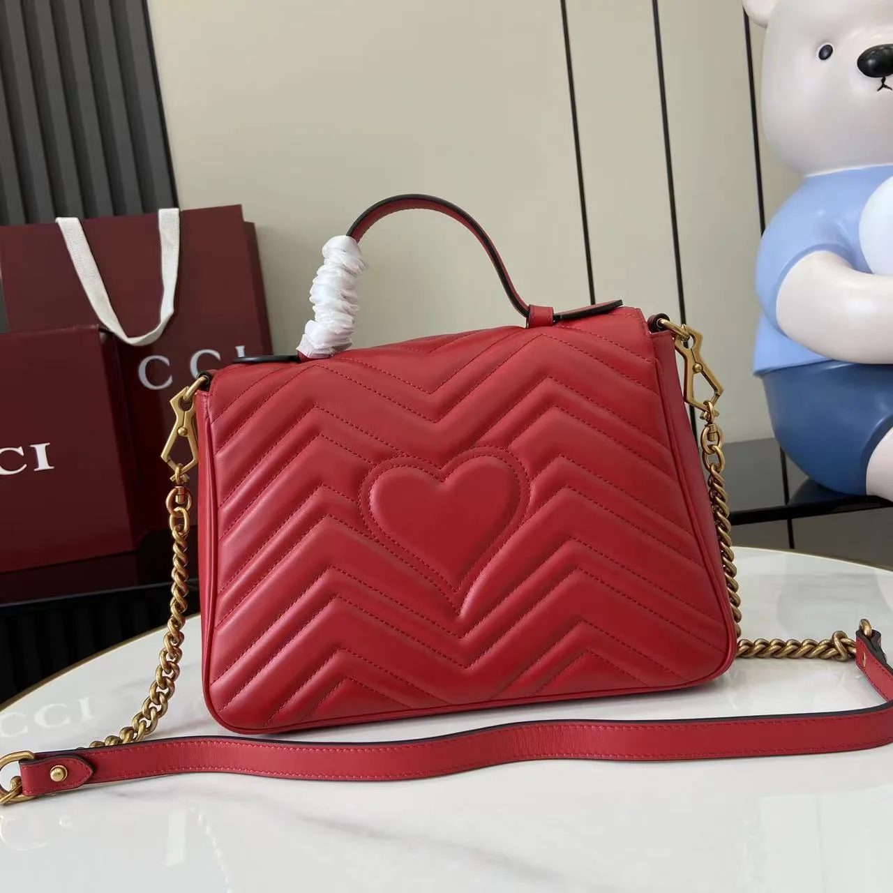 Gucci Red Marmont GG Supreme Canvas Top Handle Bag product photo from LabelPicks