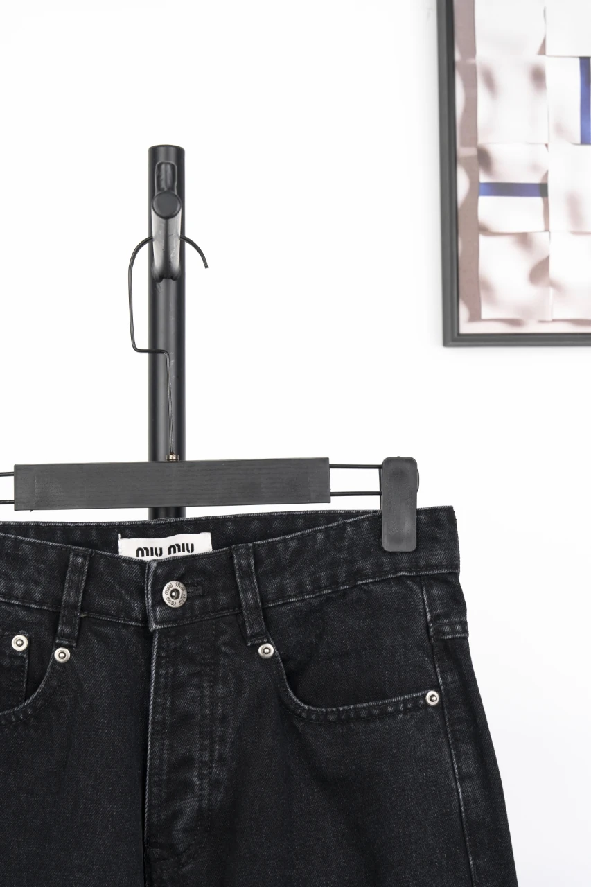 Miu Miu Black Leather Panel Straight Denim Jeans product photo from LabelPicks