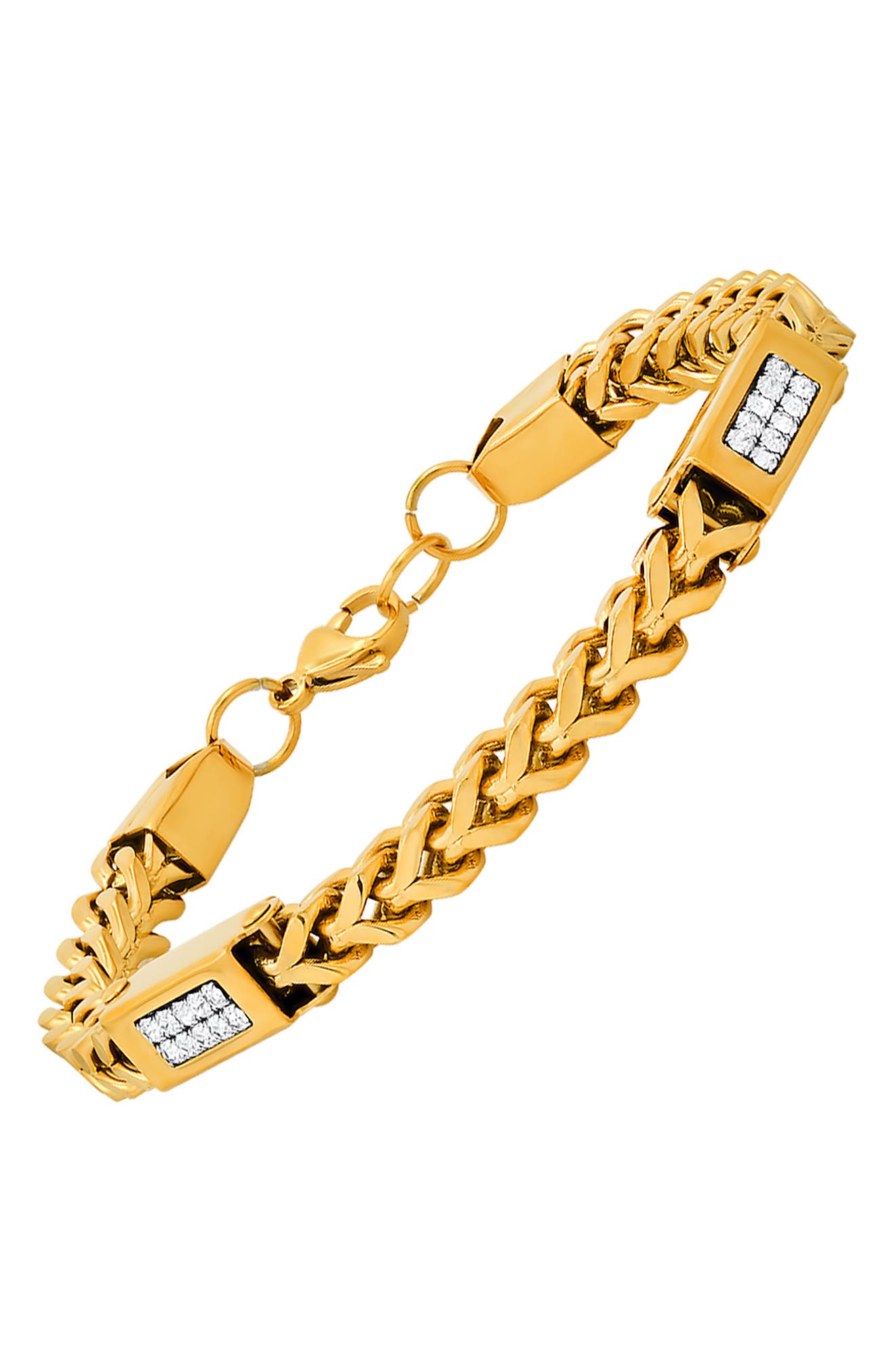 HMY JEWELRY 18k Gold Plated Stainless Steel Simulated Diamond Chain Bracelet