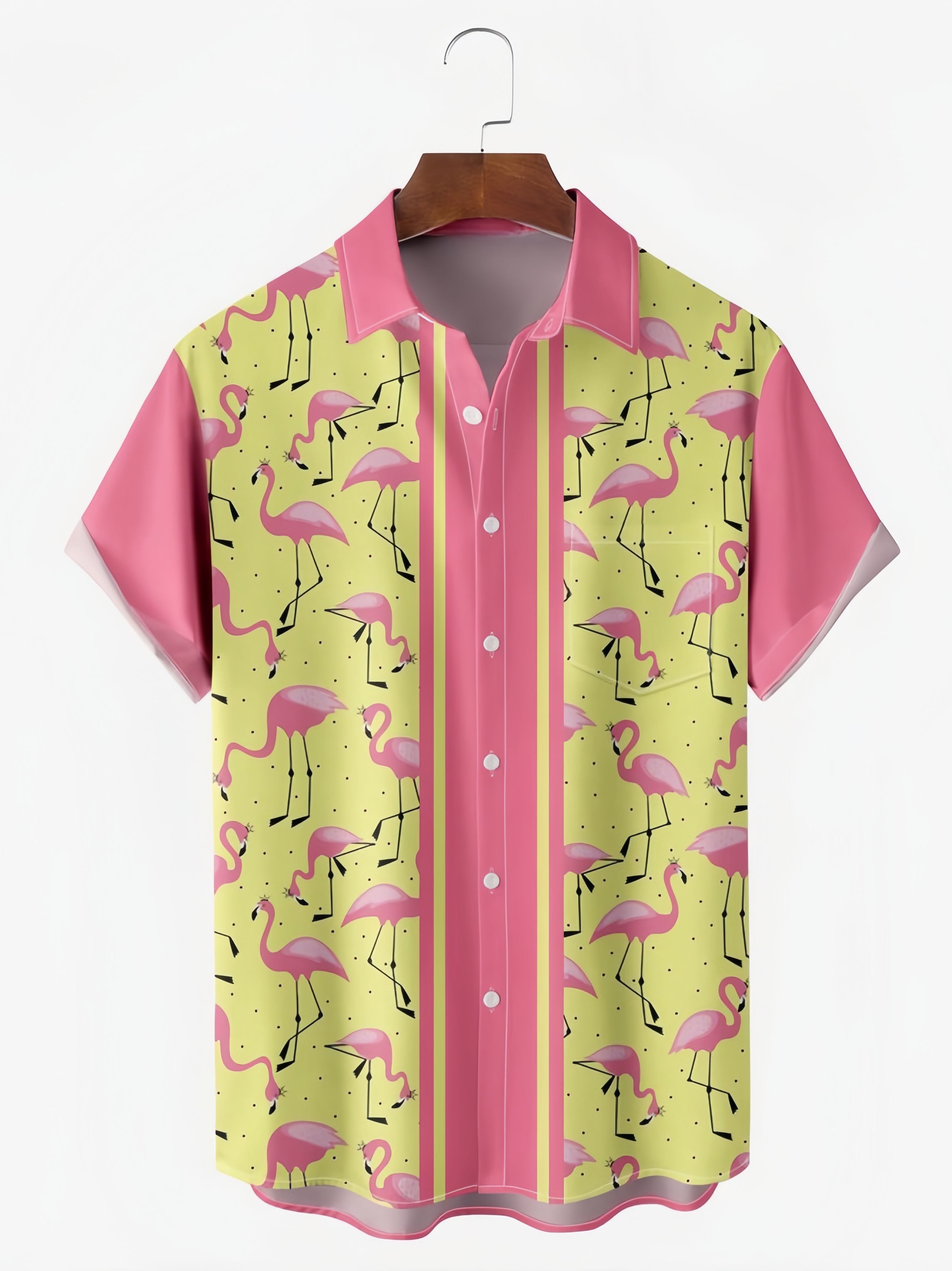 Flamingo Chest Pocket Short Sleeve Bowling Shirt