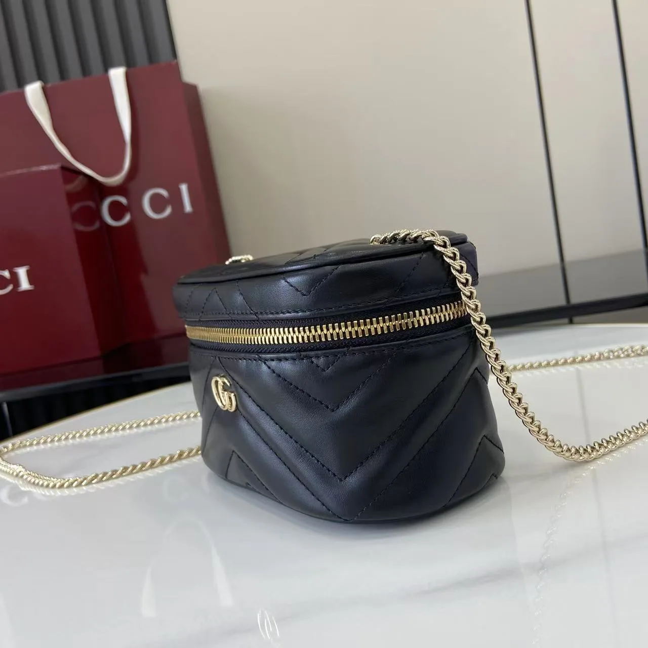 Gucci Marmont Black GG Supreme Canvas Top Handle Bag product photo from LabelPicks