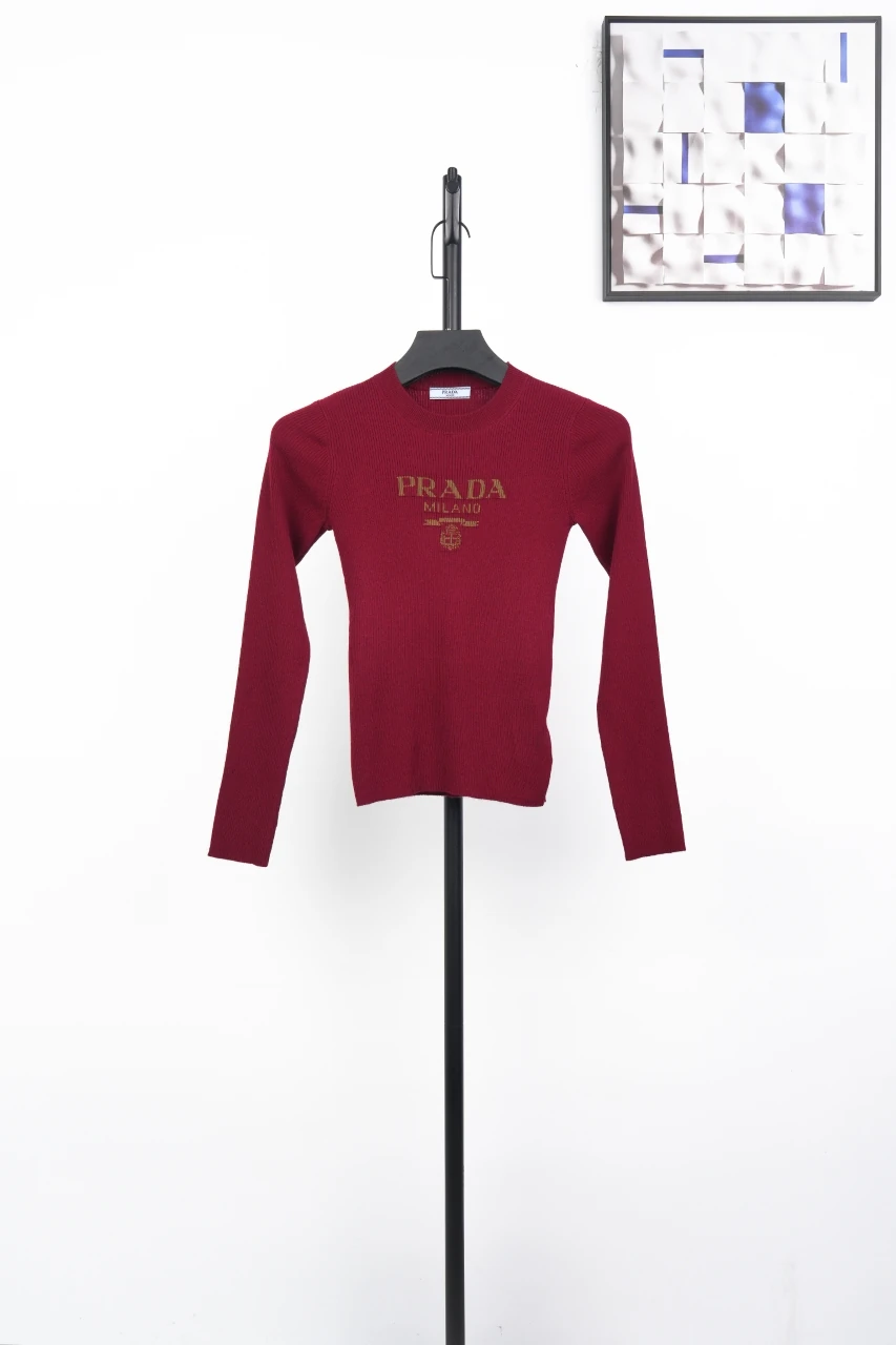 Prada Burgundy Recycled Silk Logo Jacquard Slim Knit Sweater product photo from LabelPicks