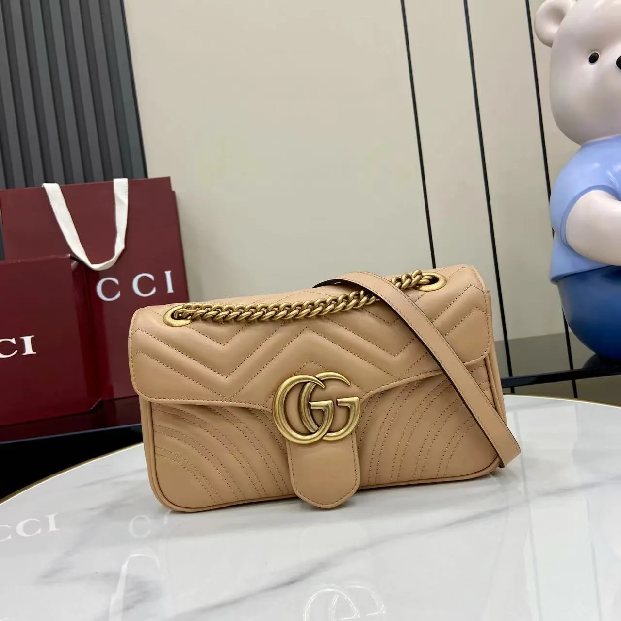 Gucci Marmont Beige GG Supreme Canvas Shoulder Bag product photo from LabelPicks