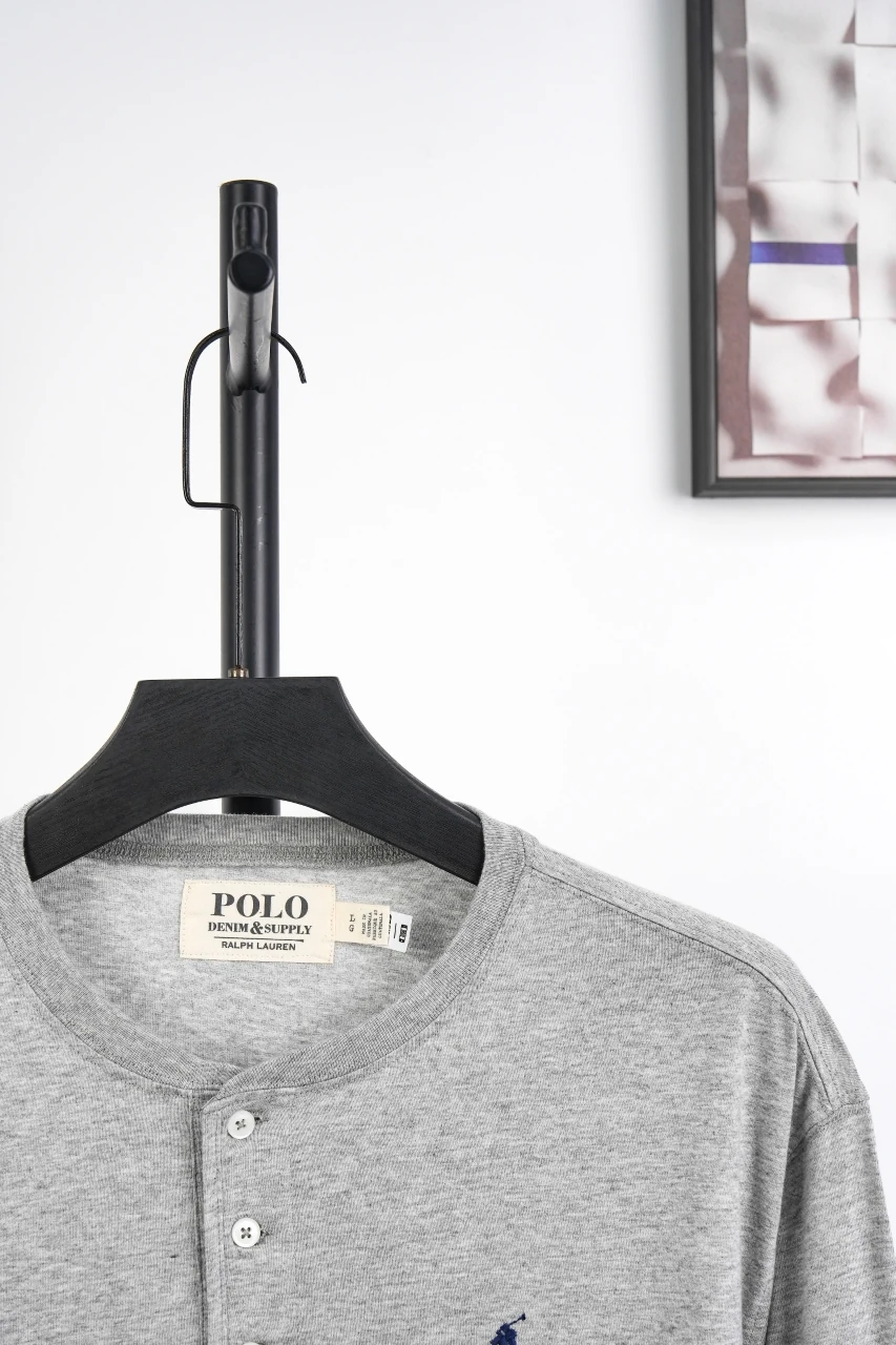 Ralph Lauren Light Grey Pony Embroidered Henley Long Sleeve T-Shirt product photo from LabelPicks