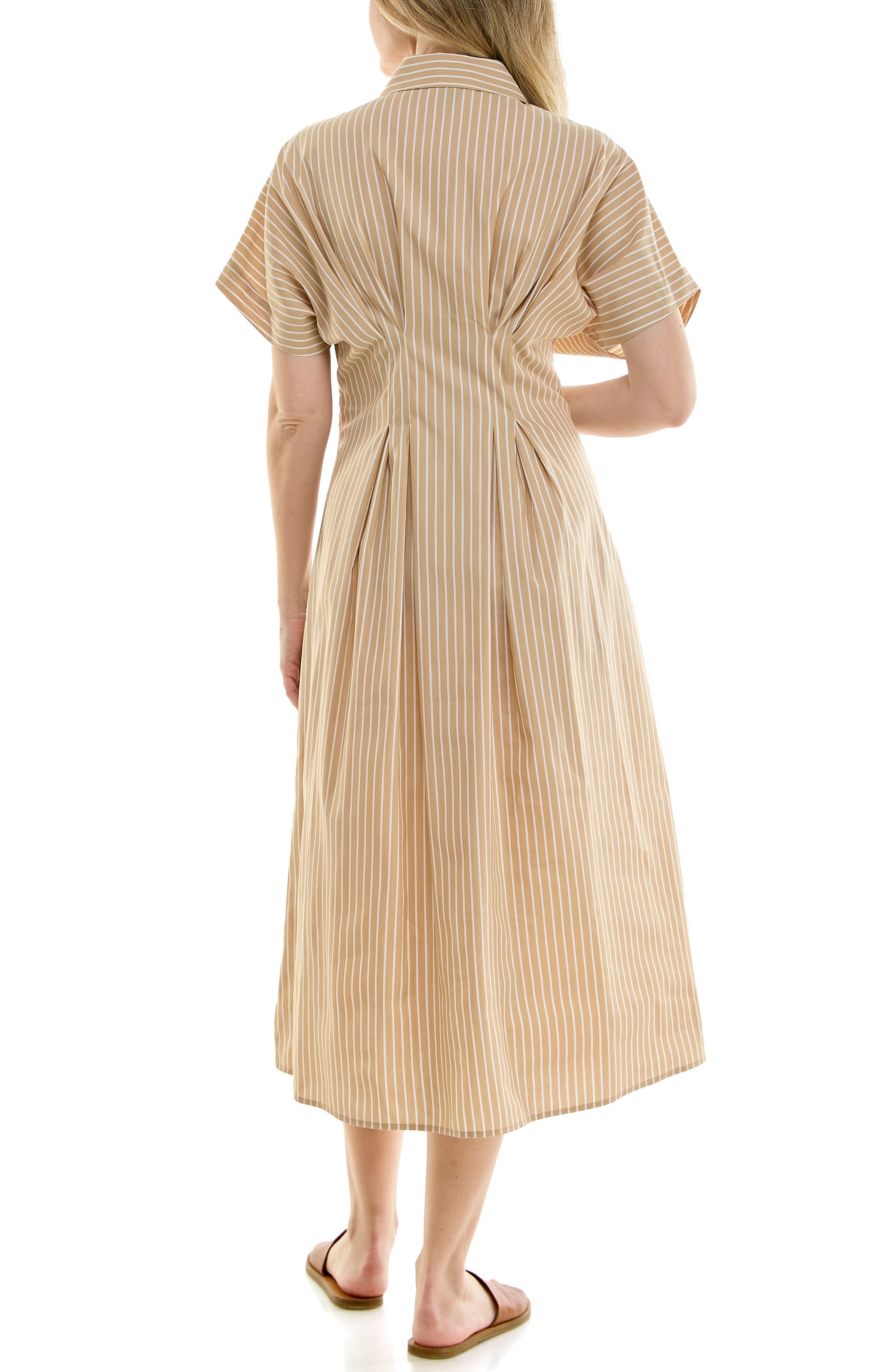 Nicole Miller Pintuck Waist Midi Shirtdress