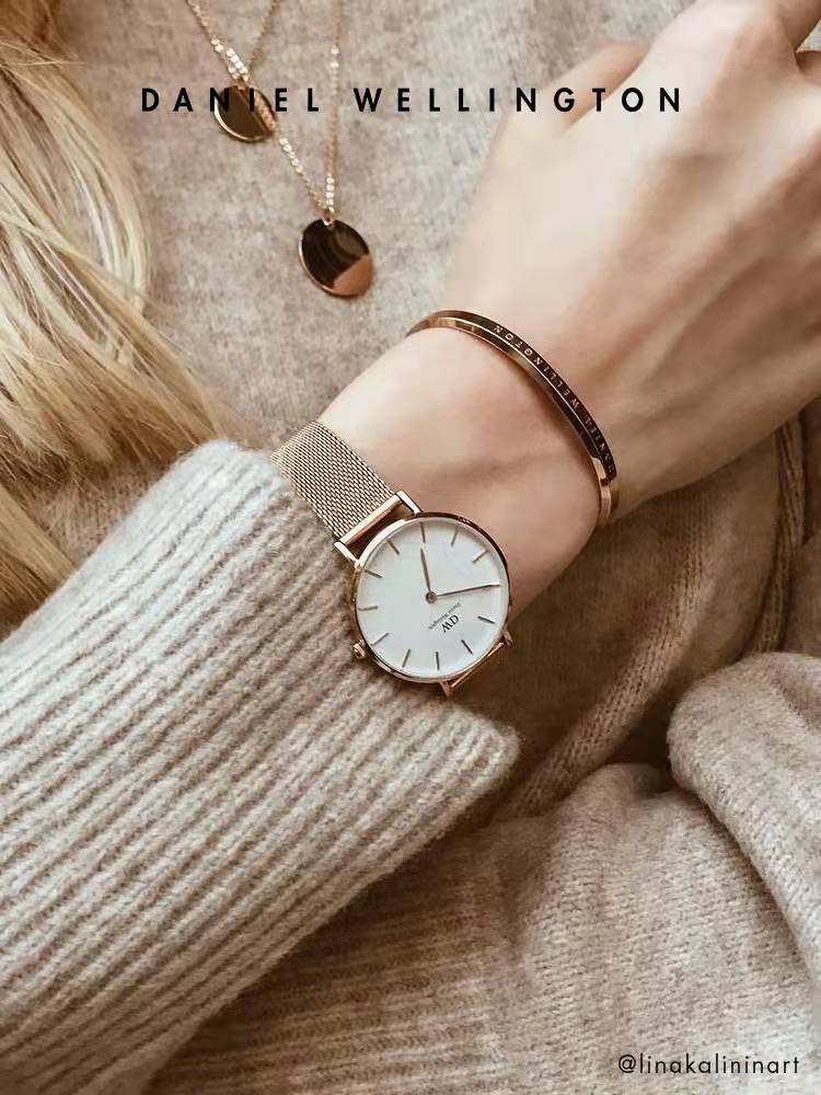 [Christmas Gift] Dw Watch Women's PETITE Series Elegant Flow Gold Watch 28mm Daniel Wellington