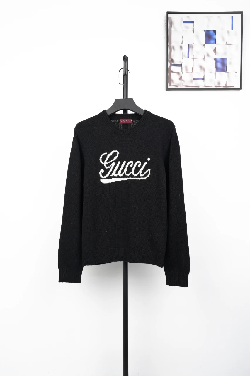 GUCCI Black Script Logo Jacquard Crewneck Sweater product photo from LabelPicks