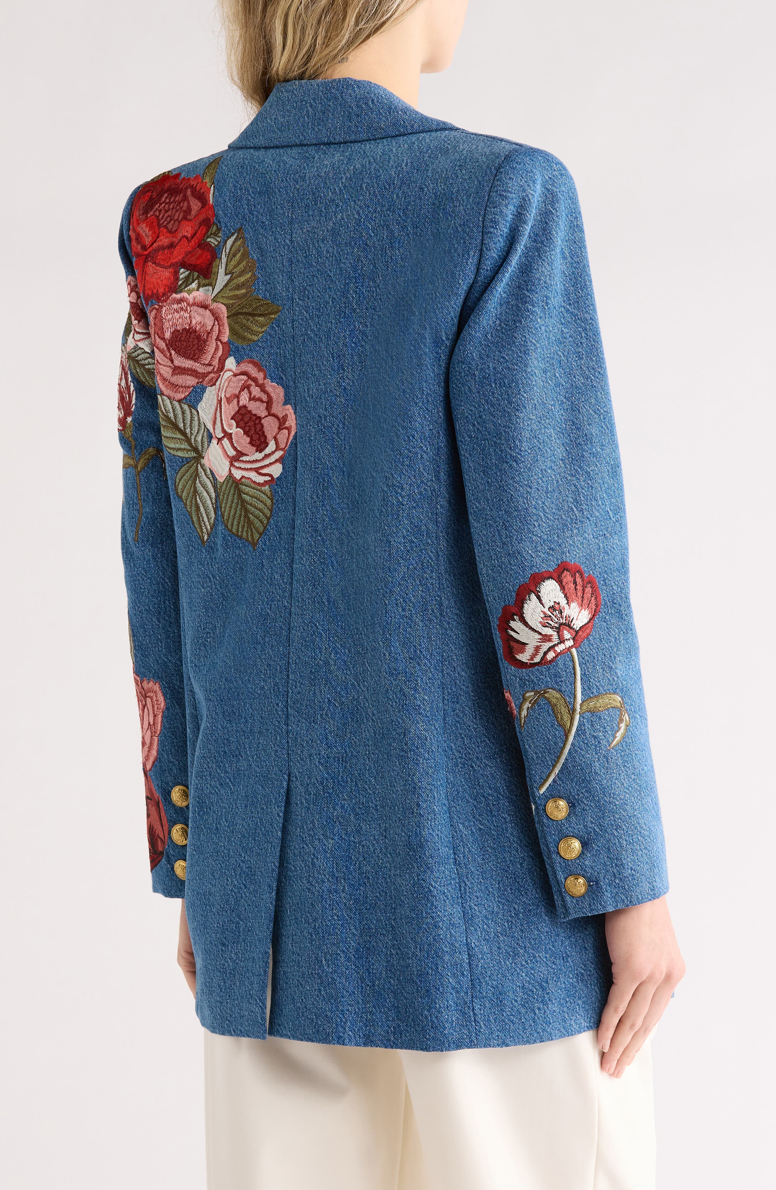 Alice + Olivia Billie Embroidered Boxy Denim Blazer