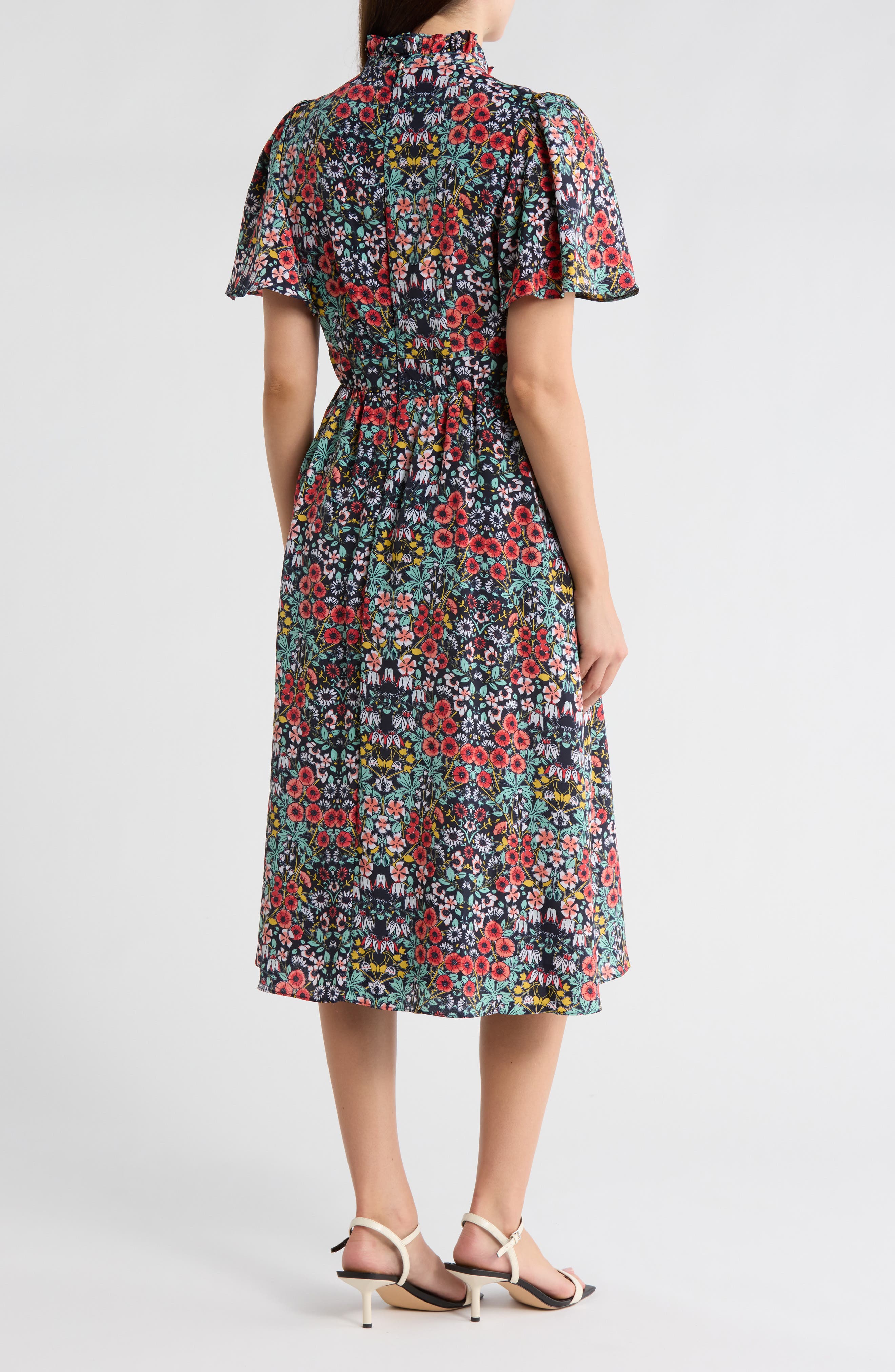Julia Jordan Ruffle Neck Flutter Sleeve A-Line Dress