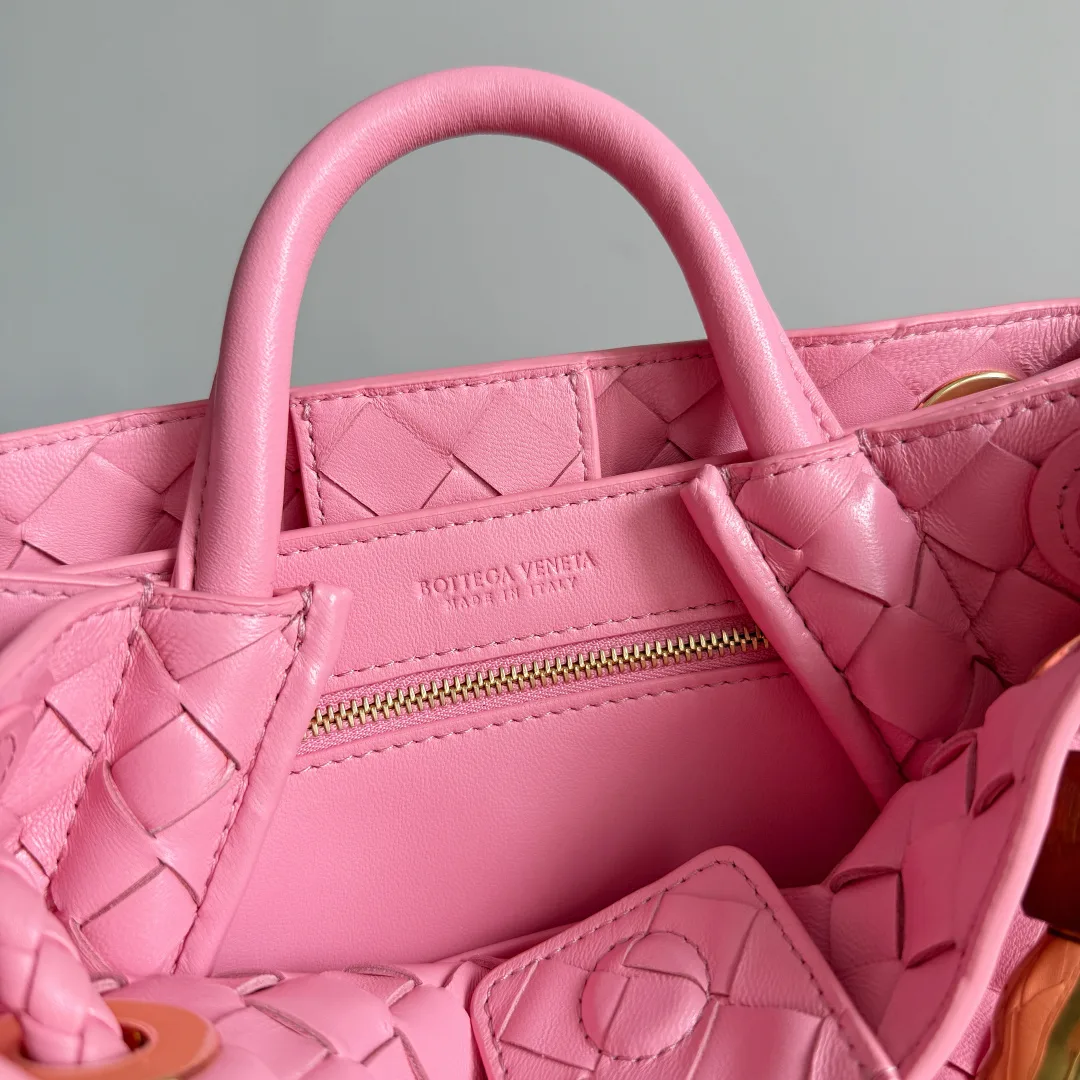 Bottega Veneta Pink Andiamo Intrecciato Woven Leather Top Handle Bag product photo from LabelPicks