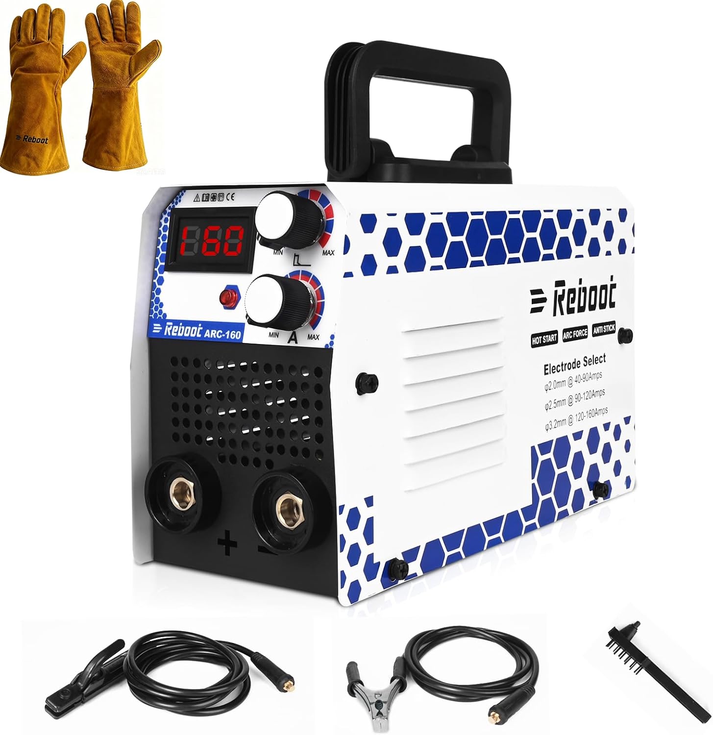 Reboot 160A 2-in-1 Lift TIG/MMA Stick Welder, IGBT Inverter Arc Welding Machine with LCD, Hot Start Anti-Stick, UK 240V – Includes Welding Gloves, Electrode Holder & Work Clamp