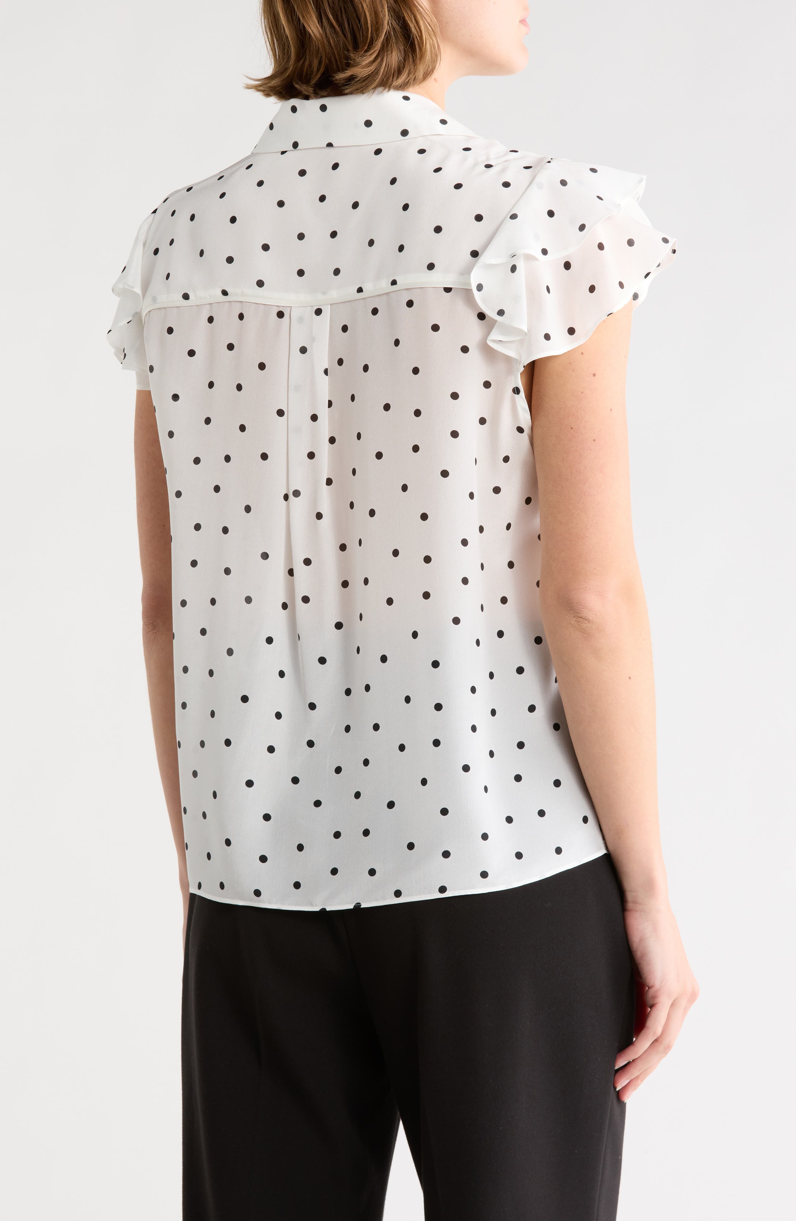 Alice + Olivia Ziggy Ruffle Sleeve Stretch Silk Button-Up Top