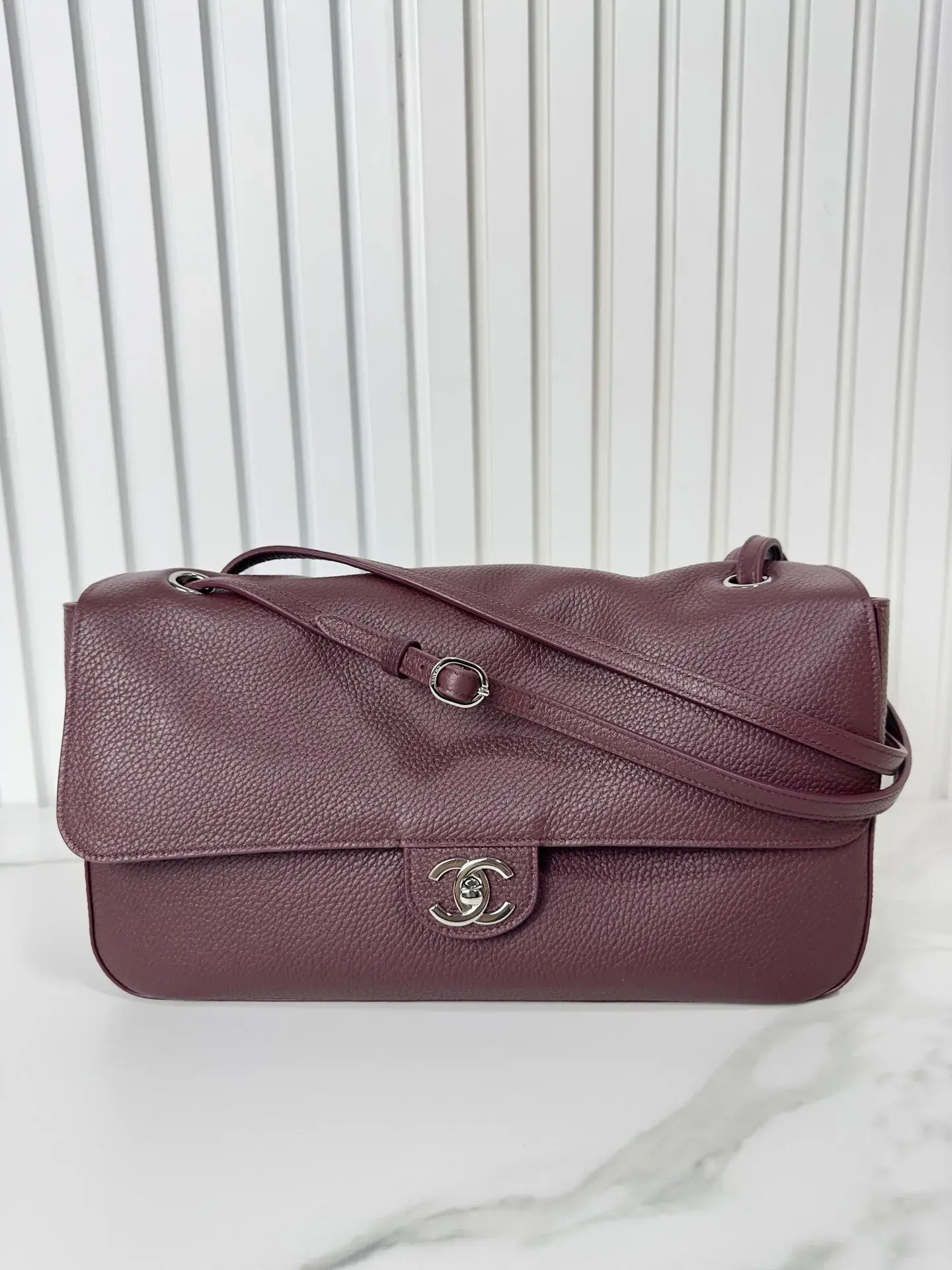 Chanel Burgundy Classic Flap Grained Leather Shoulder Bag product photo from LabelPicks